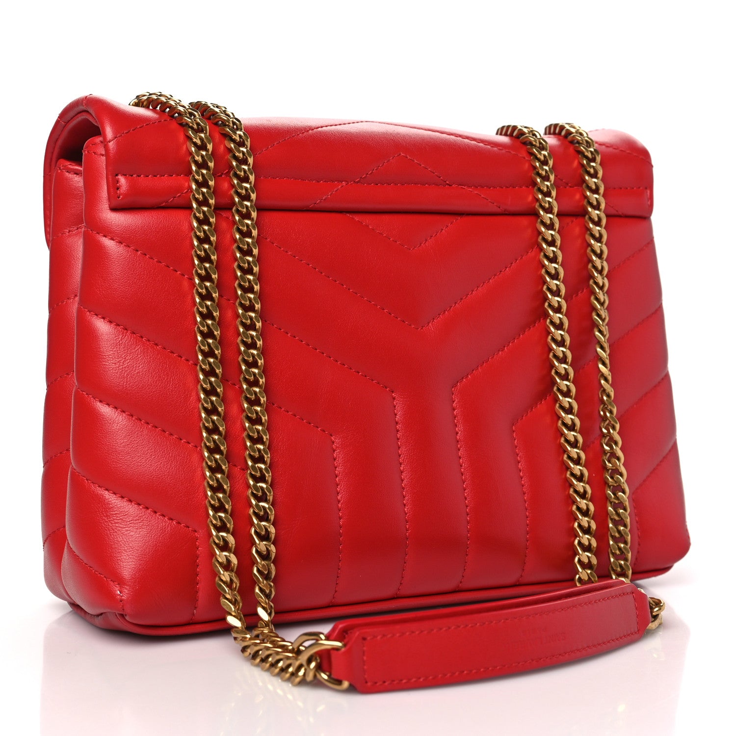 Saint Laurent SAINT LAURENT Calfskin Y Quilted Monogram Loulou Chain Satchel Red 3 of 9
