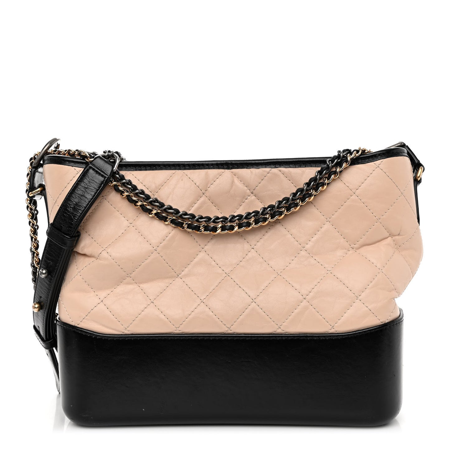 Aged Calfskin Quilted Medium Gabrielle Hobo Beige Black