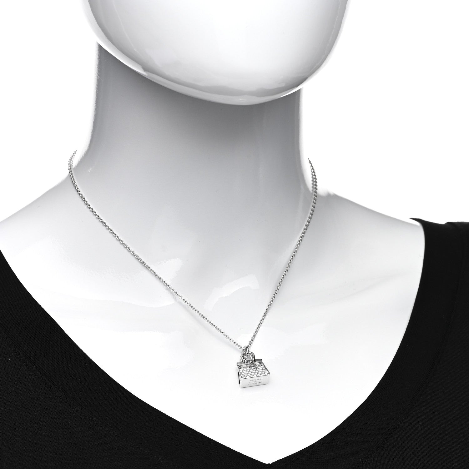 Hermes 18K White Gold Diamond Birkin Amulettes Pendant Necklace 2 of 5