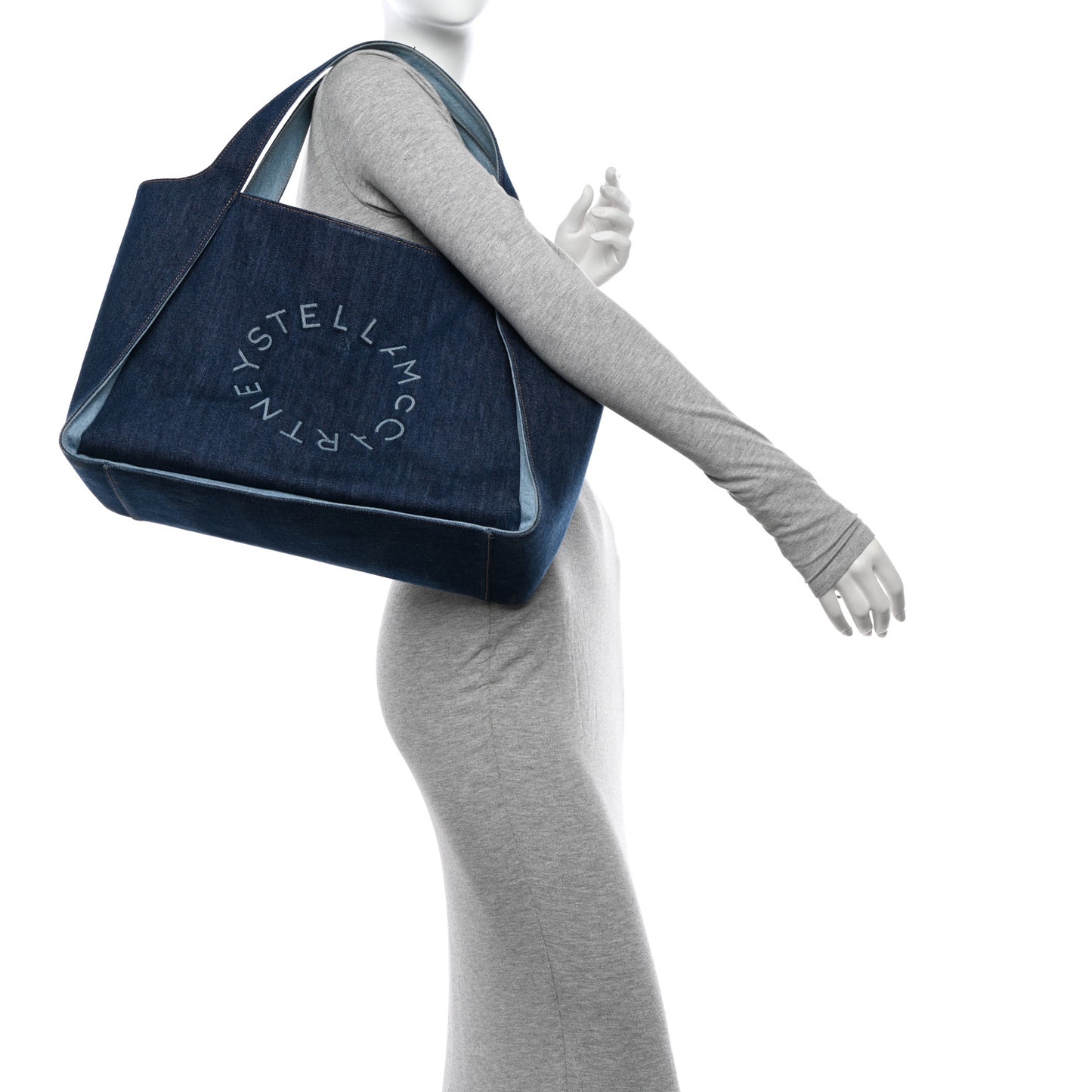 Denim East West Perforated Tote Blue