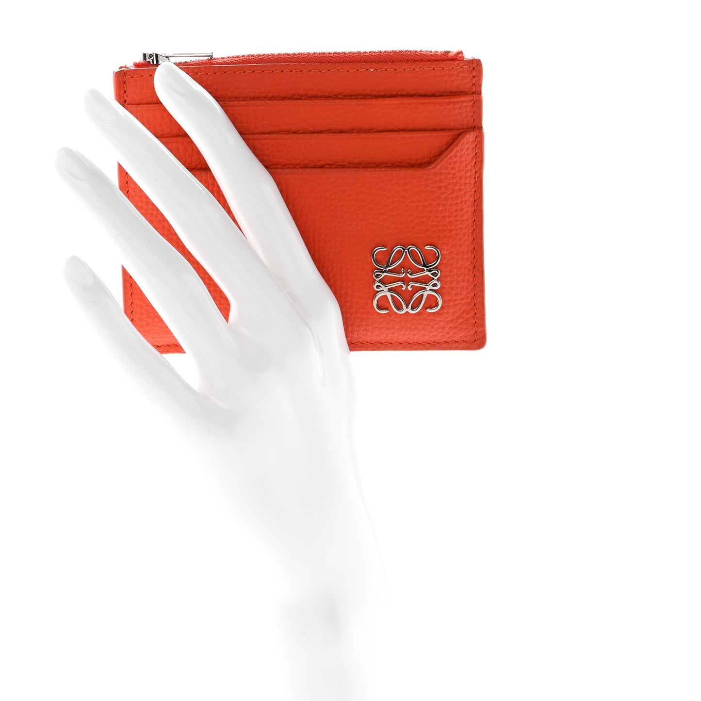 Grained Calfskin Anagram Card Holder With Chain Orange