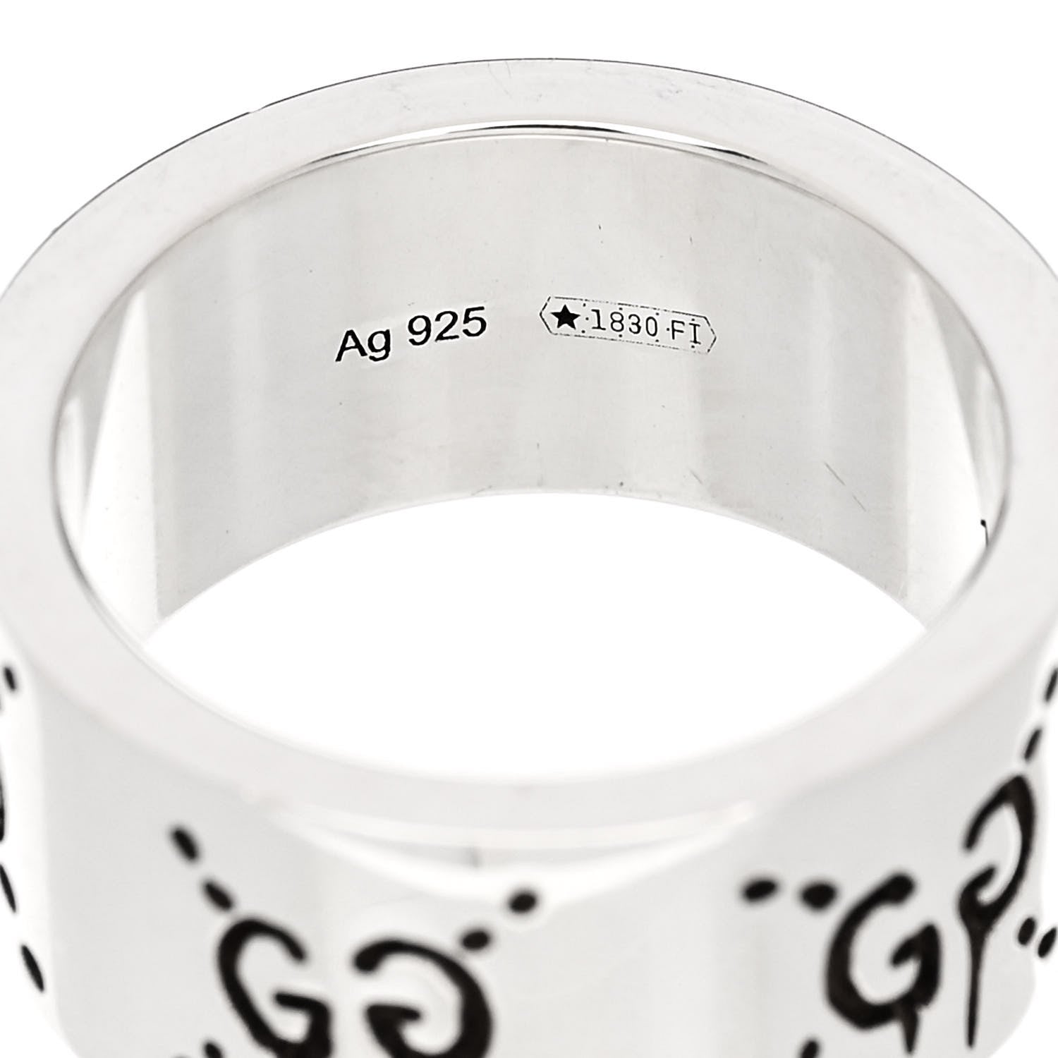 Gucci Sterling Silver GucciGhost Hamlet Skull Band Ring 49 5 5 of 6
