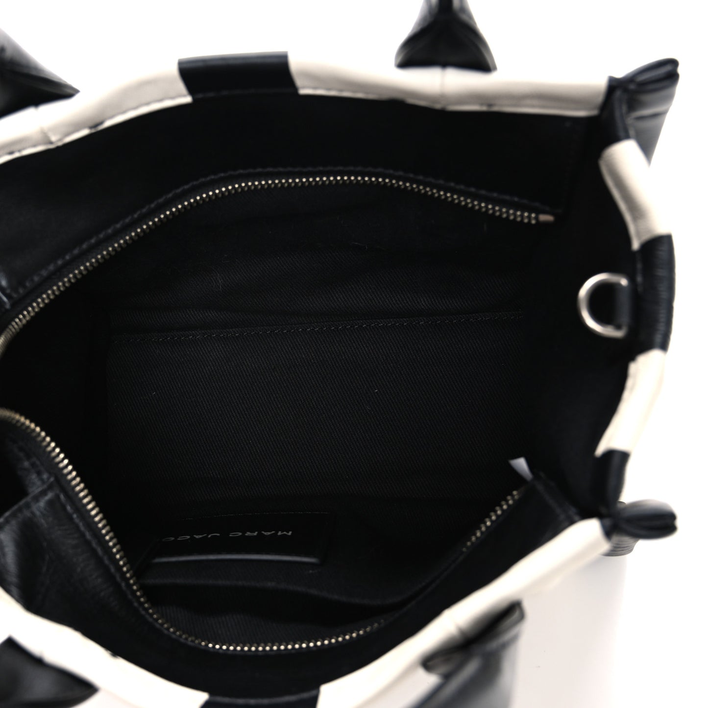 Calfskin Striped Small The Traveler Tote Bag Black White