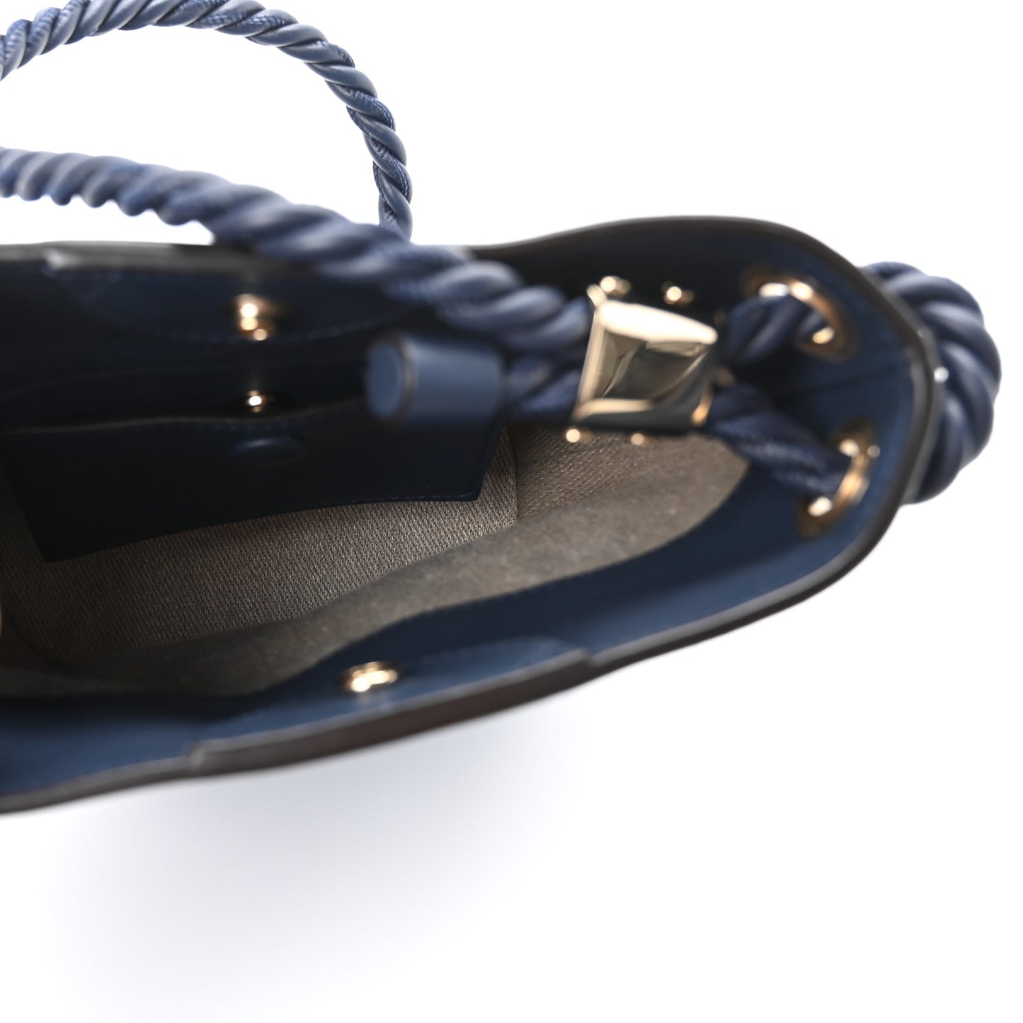 Linen Calfskin Small Key Bucket Bag Blue