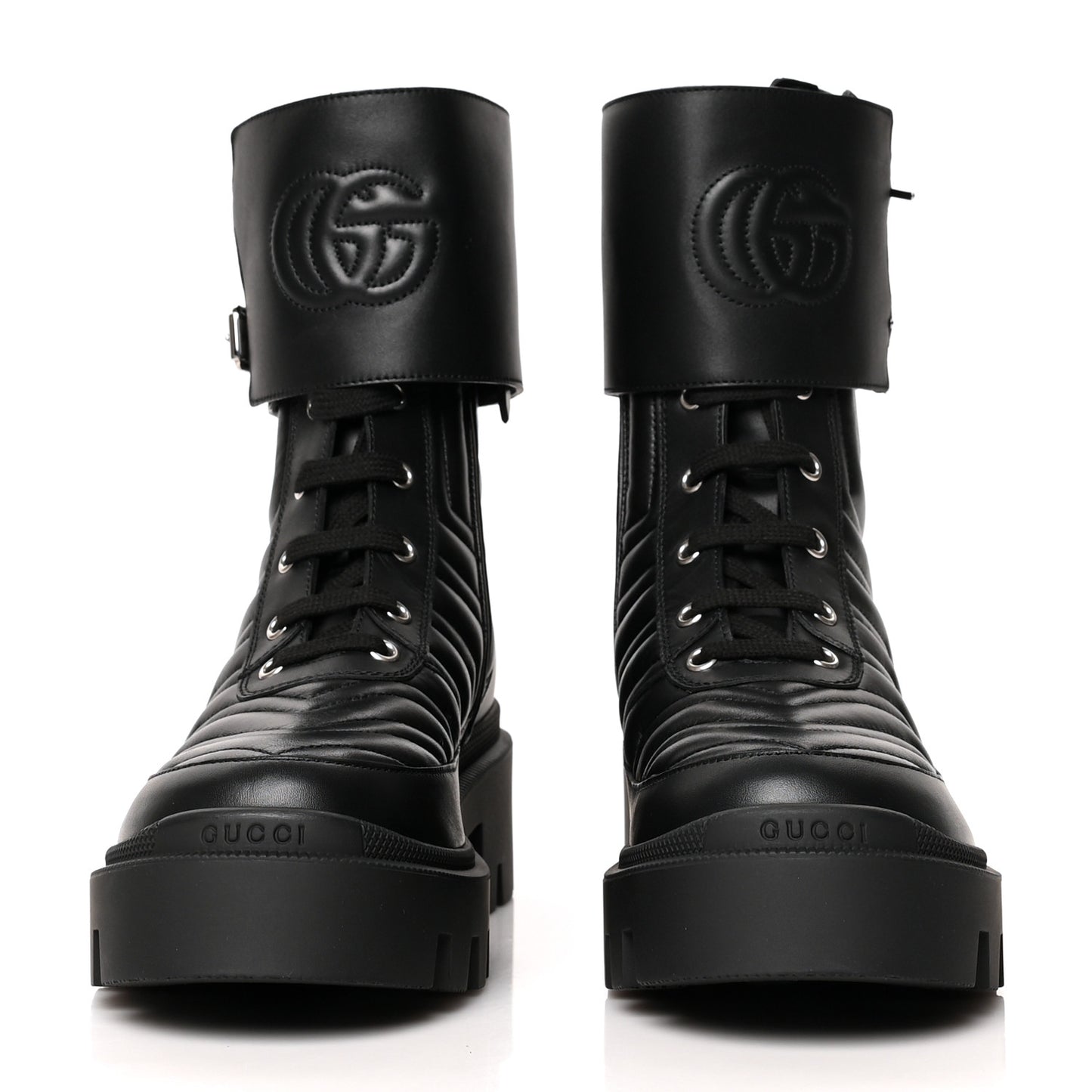Nappa Frances GG Matelasse Platform Combat Boots 38 Black