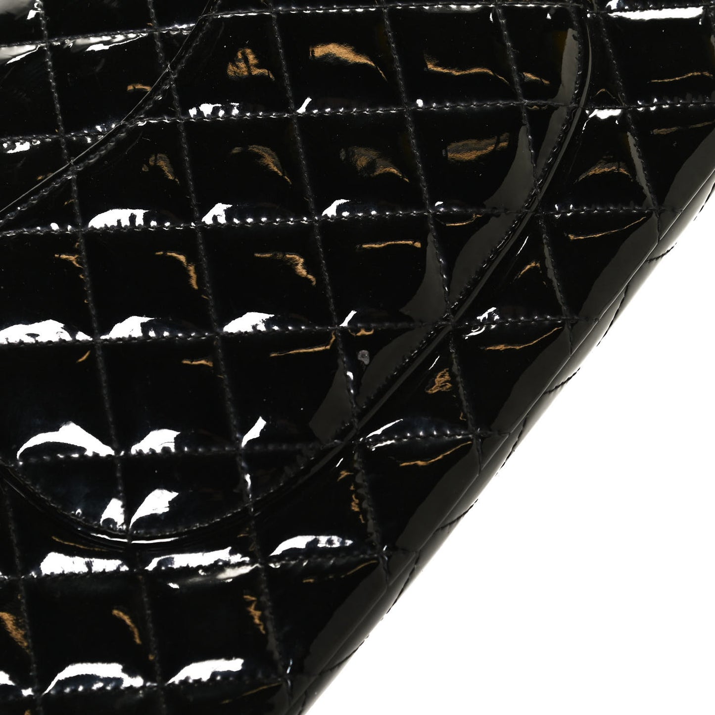 Patent Quilted Medium Double Flap Black