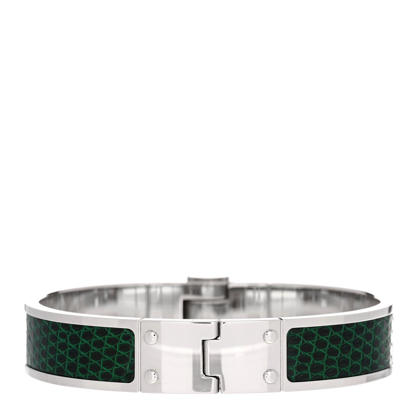 Lizard Charniere Cuir Narrow Hinged Bracelet S Vert Moyen