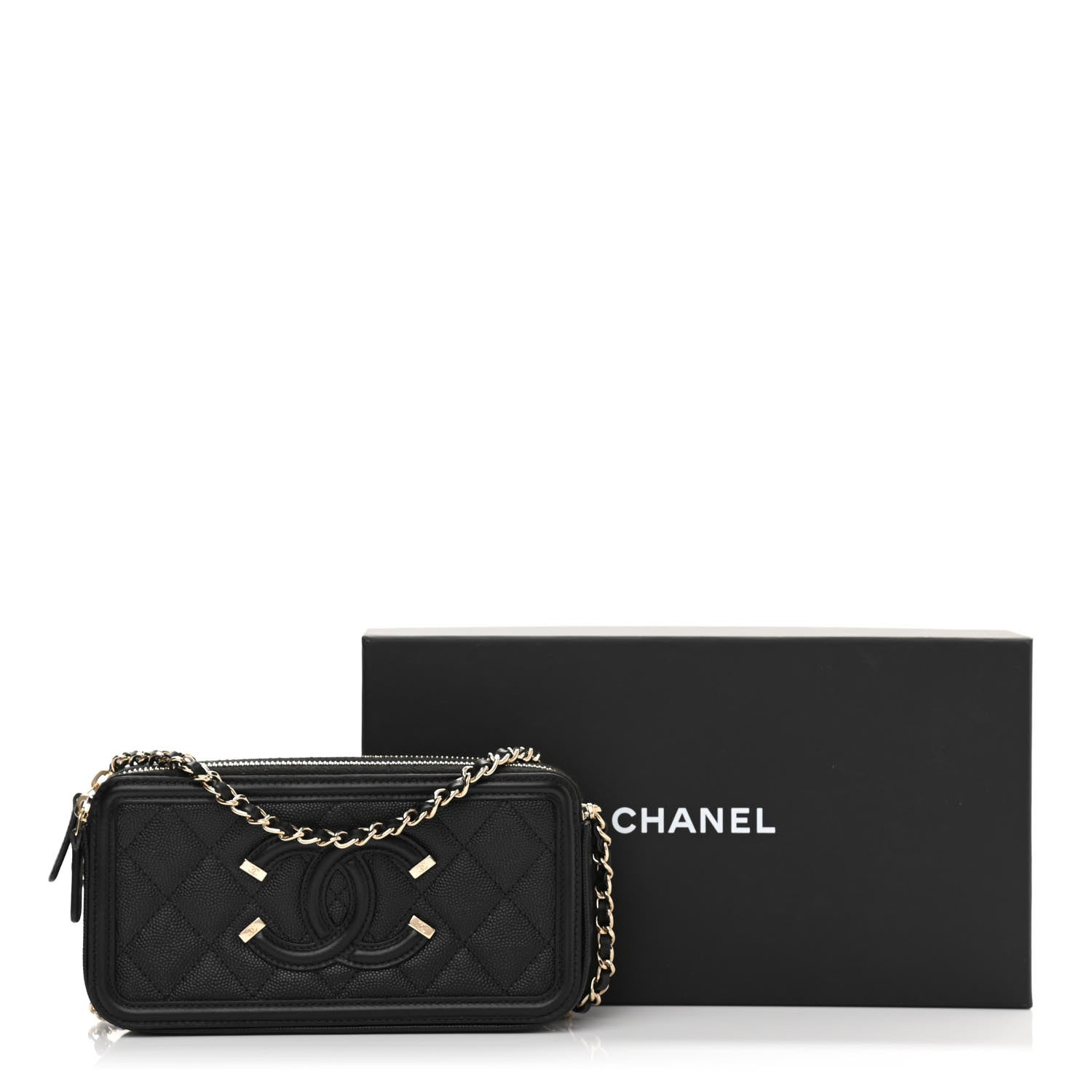 Chanel Caviar Quilted CC Filigree Clutch With Chain Black 14 of 14