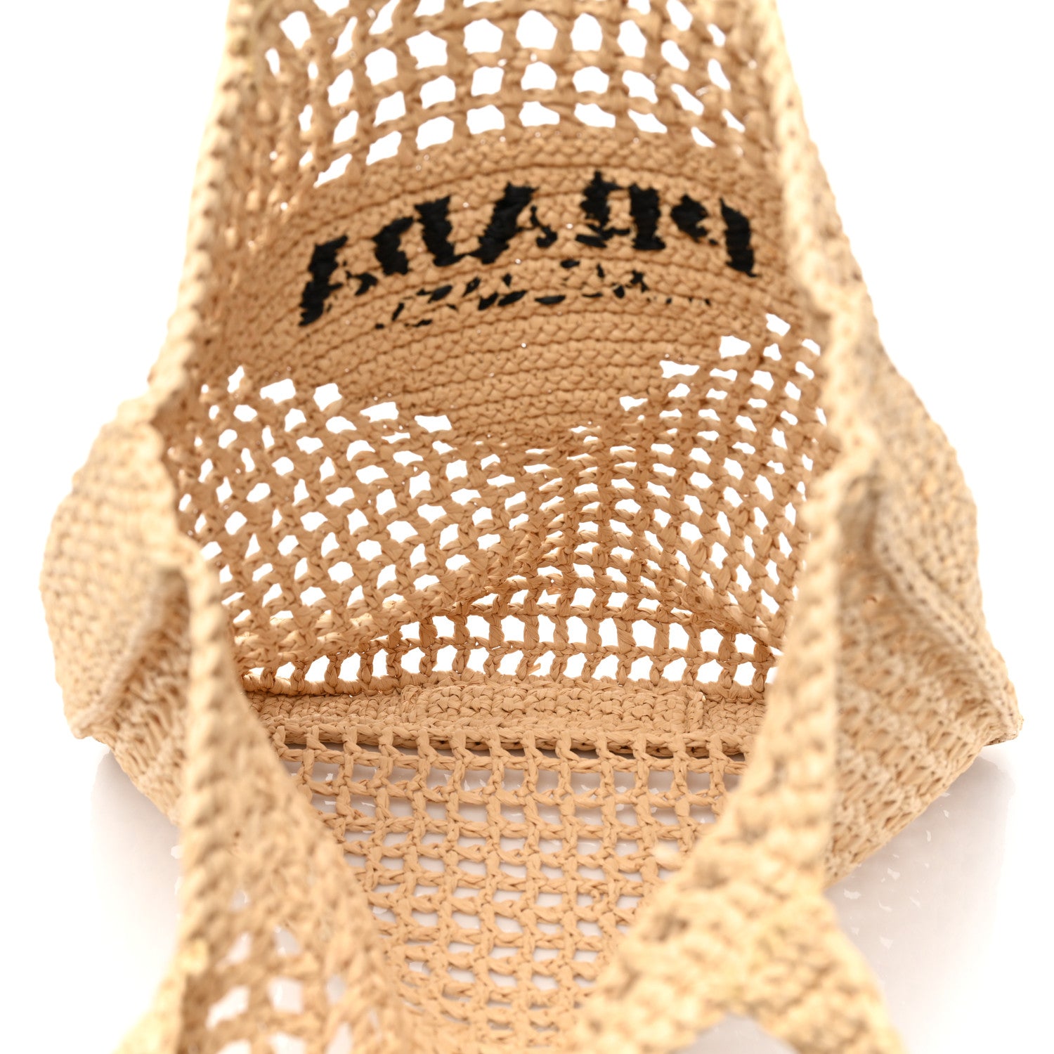 Prada Yarn Raffia Effect Crochet Logo Embroidered Tote Bag Naturale 5 of 8