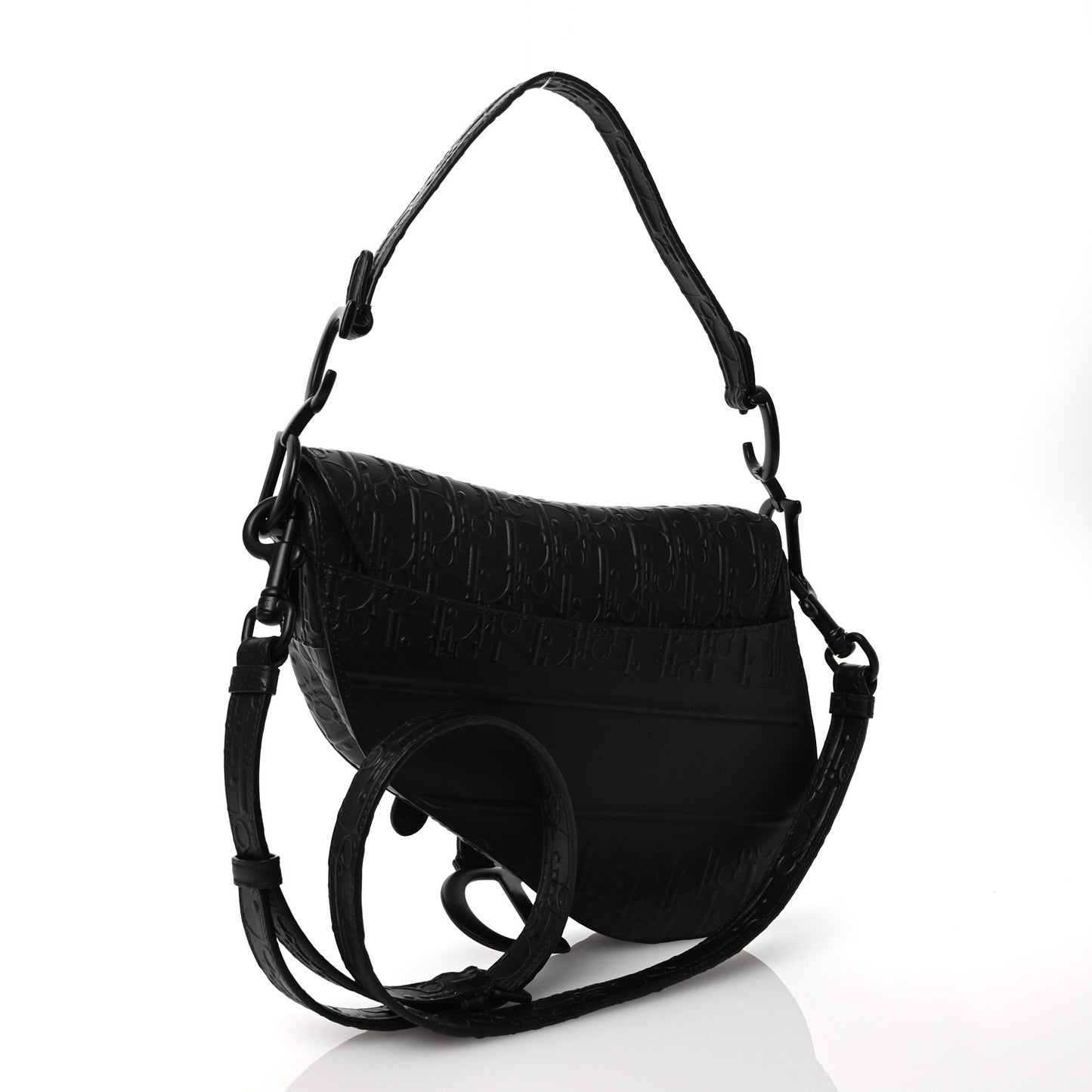 Calfskin Embossed Oblique Saddle Bag With Strap Black