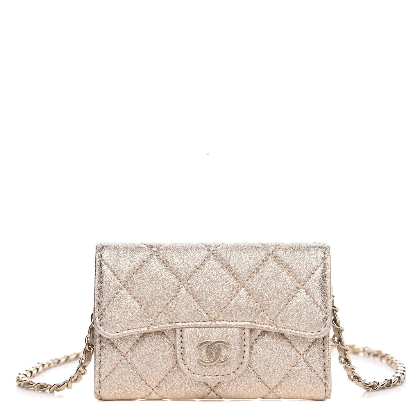 Metallic Lambskin Quilted Flap Chain Waist Bag Gold