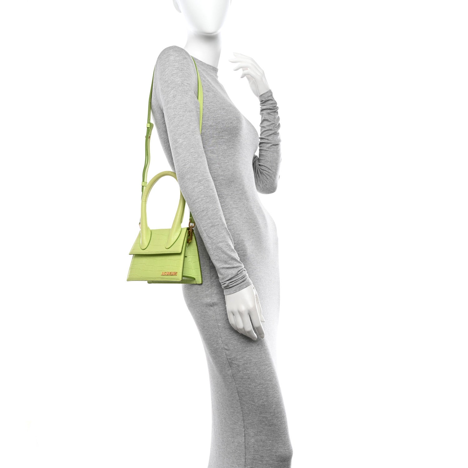 Jacquemus Calfskin Crocodile Embossed Le Chiquito Moyen Light Green 2 of 17