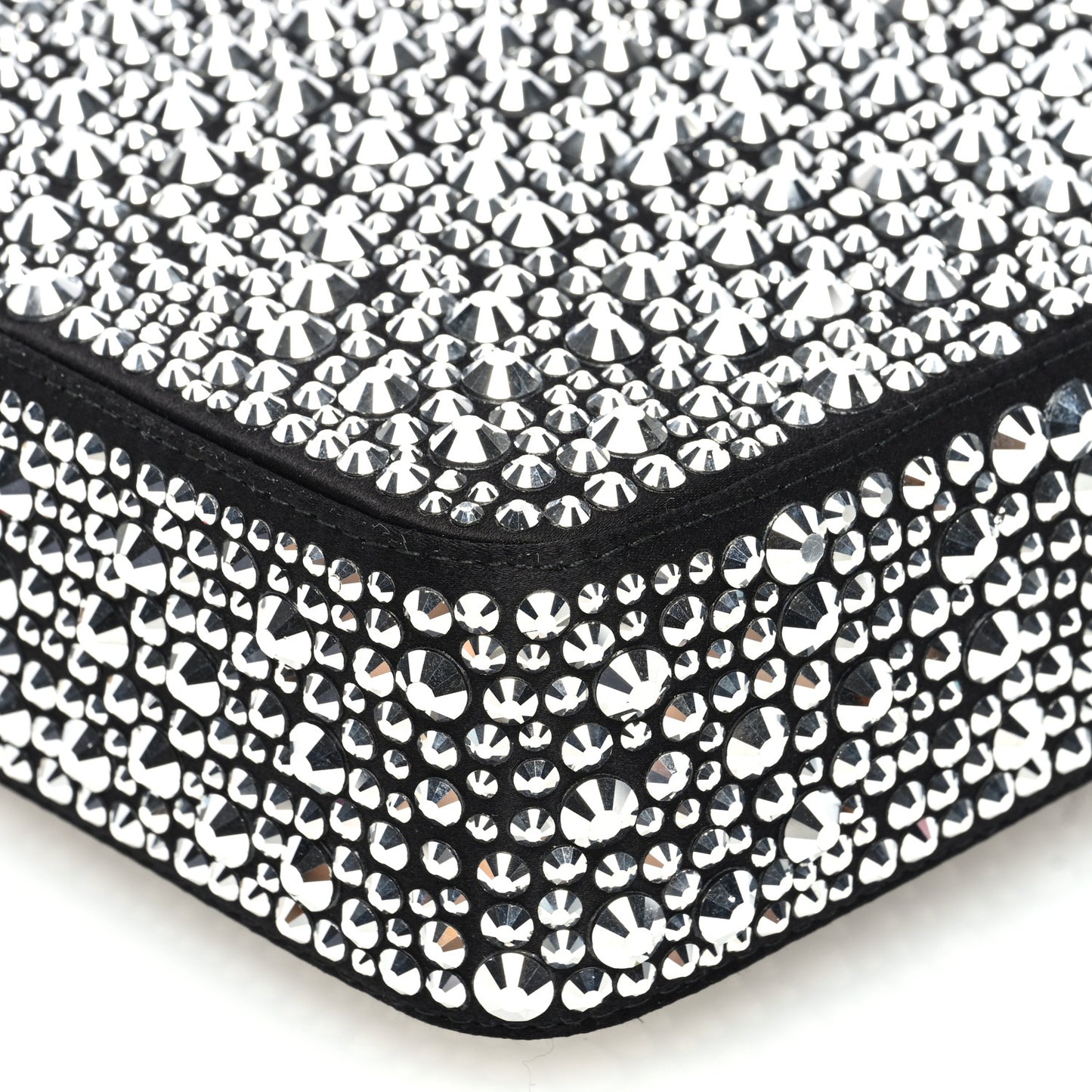 Satin Crystal Metal Triangle Logo Small Double Handle Crossbody Tote Metal