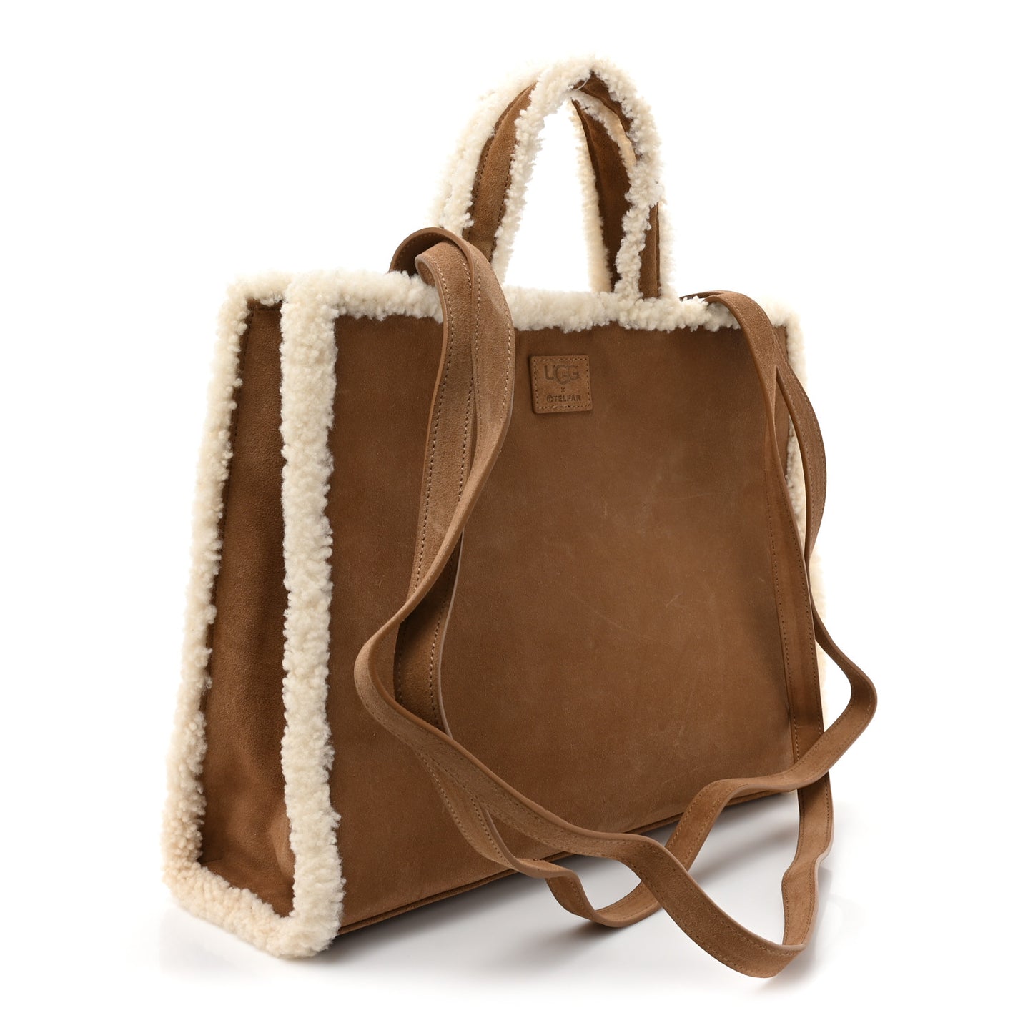 X UGG Suede Shearling Medium Shopping Bag Chestnut