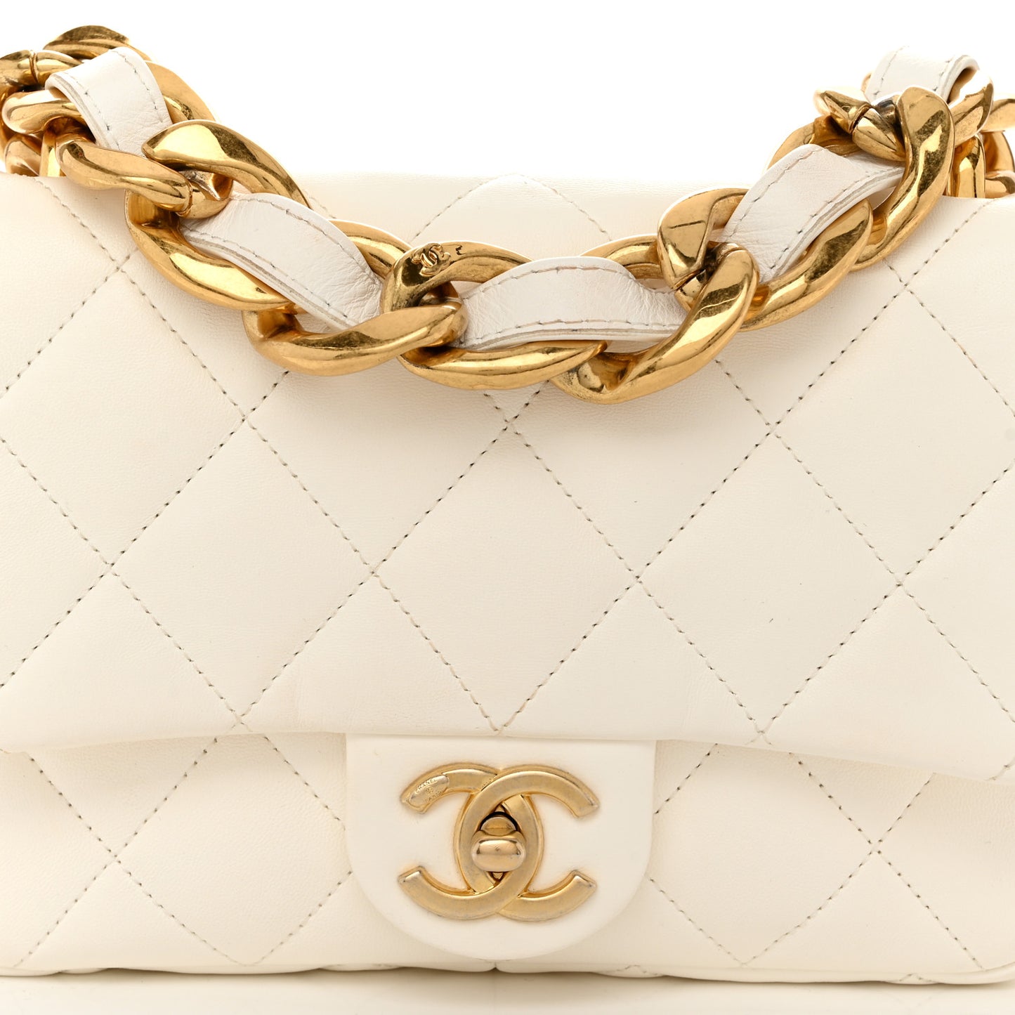 Lambskin Quilted Small CC Funky Town Flap White