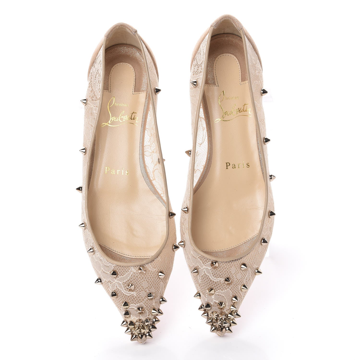 Christian Louboutin Rete Lace Chantilly 554 Spikes Flats 35.5 Nude 5 of 12