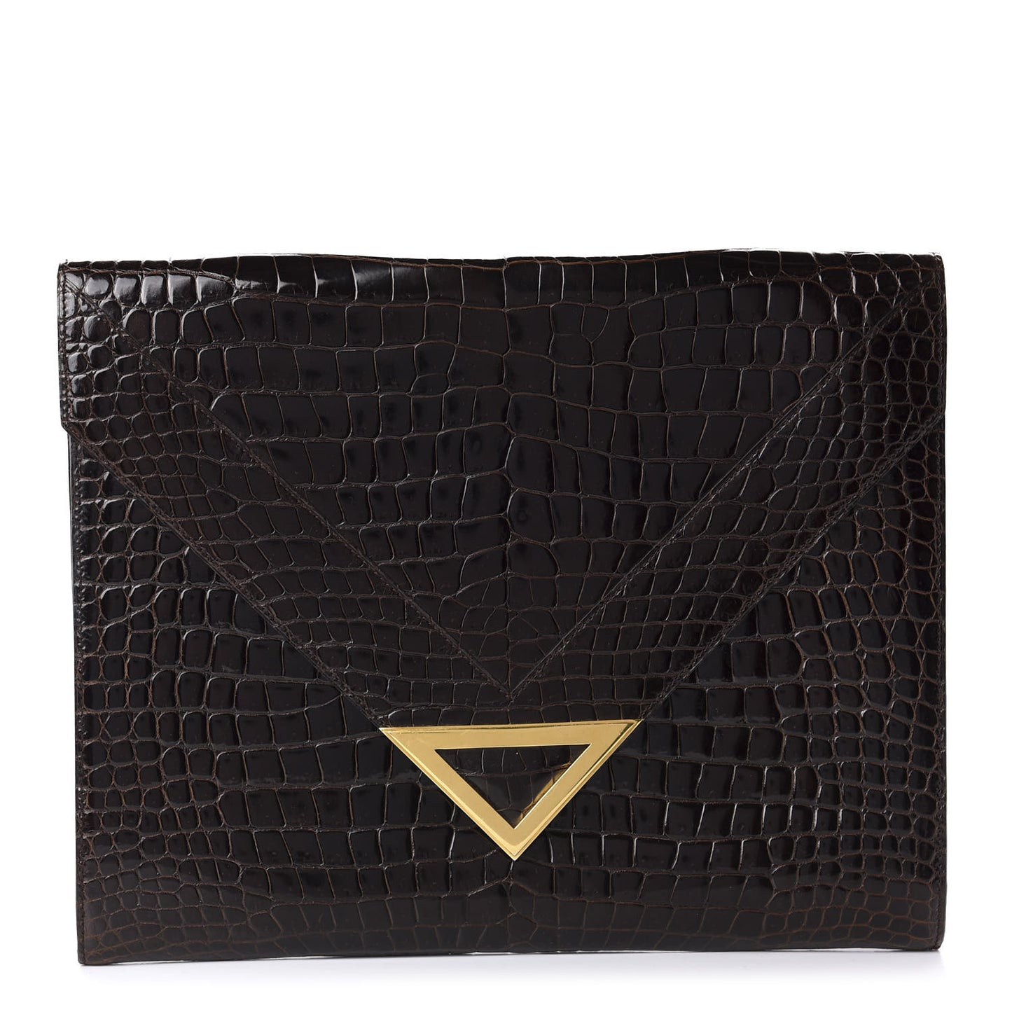 Crocodile Envelope Clutch Brown