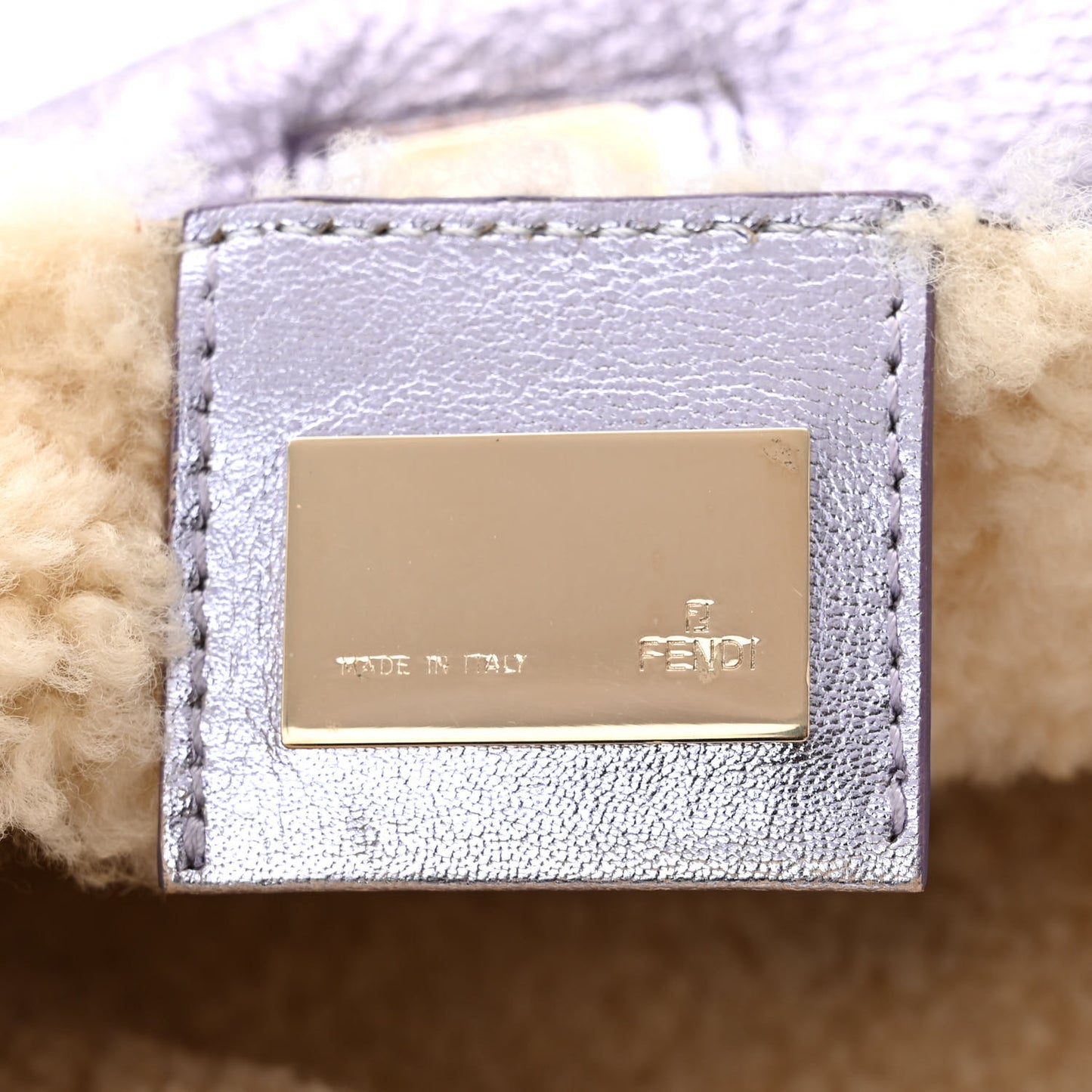 Metallic Laminated Lambskin Shearling Baguette Lilac Natural