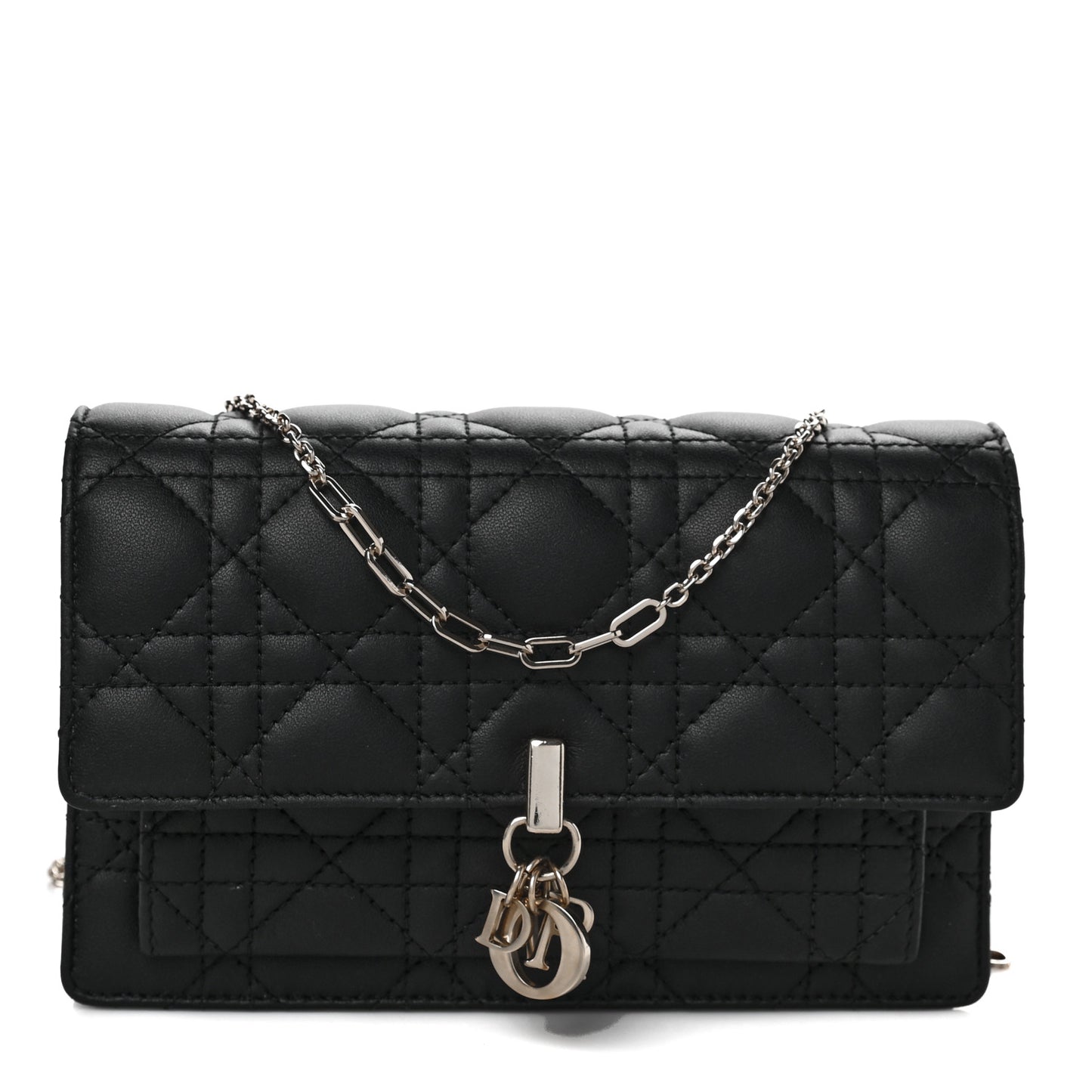 Lambskin Cannage Lady Dior Chain Pouch Black