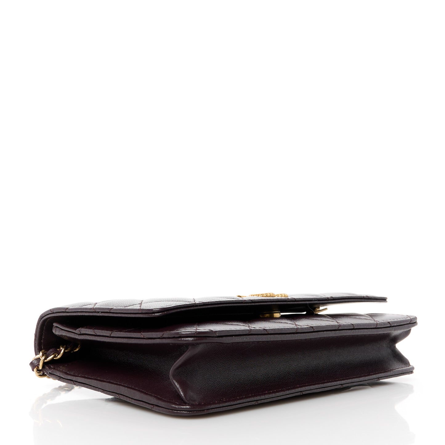 Lambskin Quilted Studded CC Wallet On Chain WOC Brown