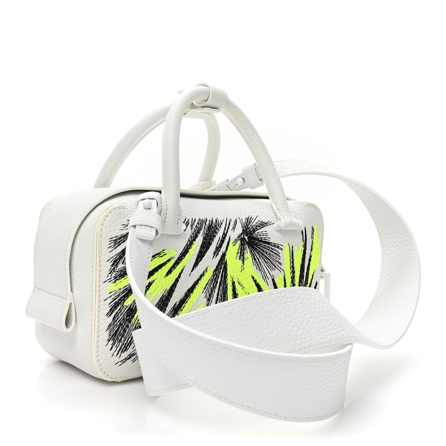 Taurillon Soft Embroidered Mini Cool Box Satchel White Multicolor