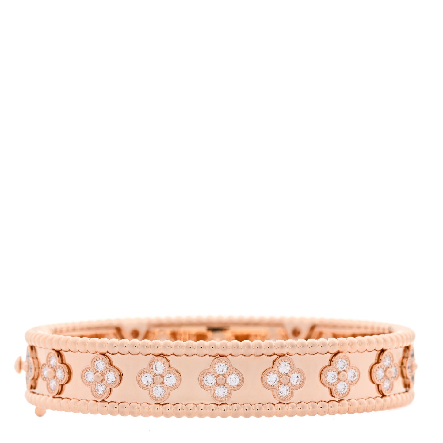 18K Rose Gold Diamond Perlee Clovers Bangle Bracelet XS