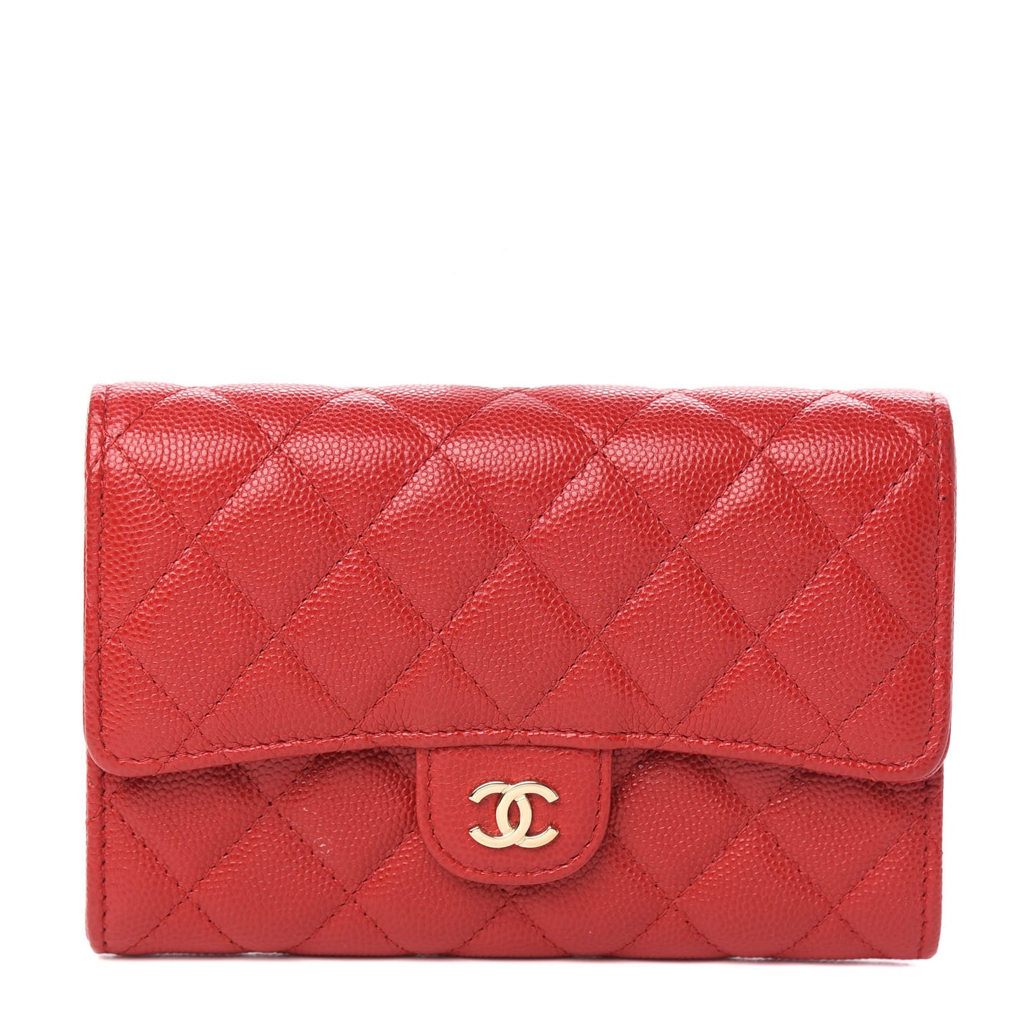 Caviar Quilted Medium Flap Wallet Red
