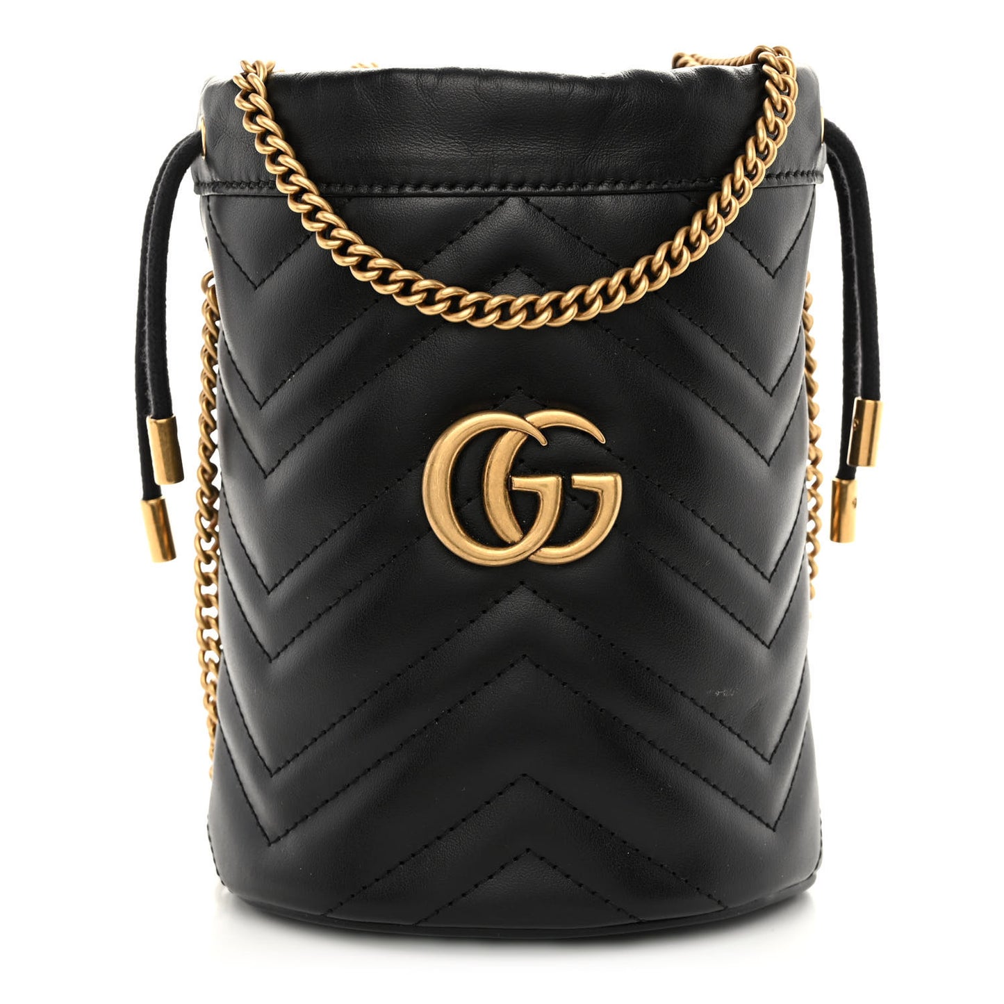 Calfskin Matelasse Mini GG Marmont 2.0 Bucket Bag Black