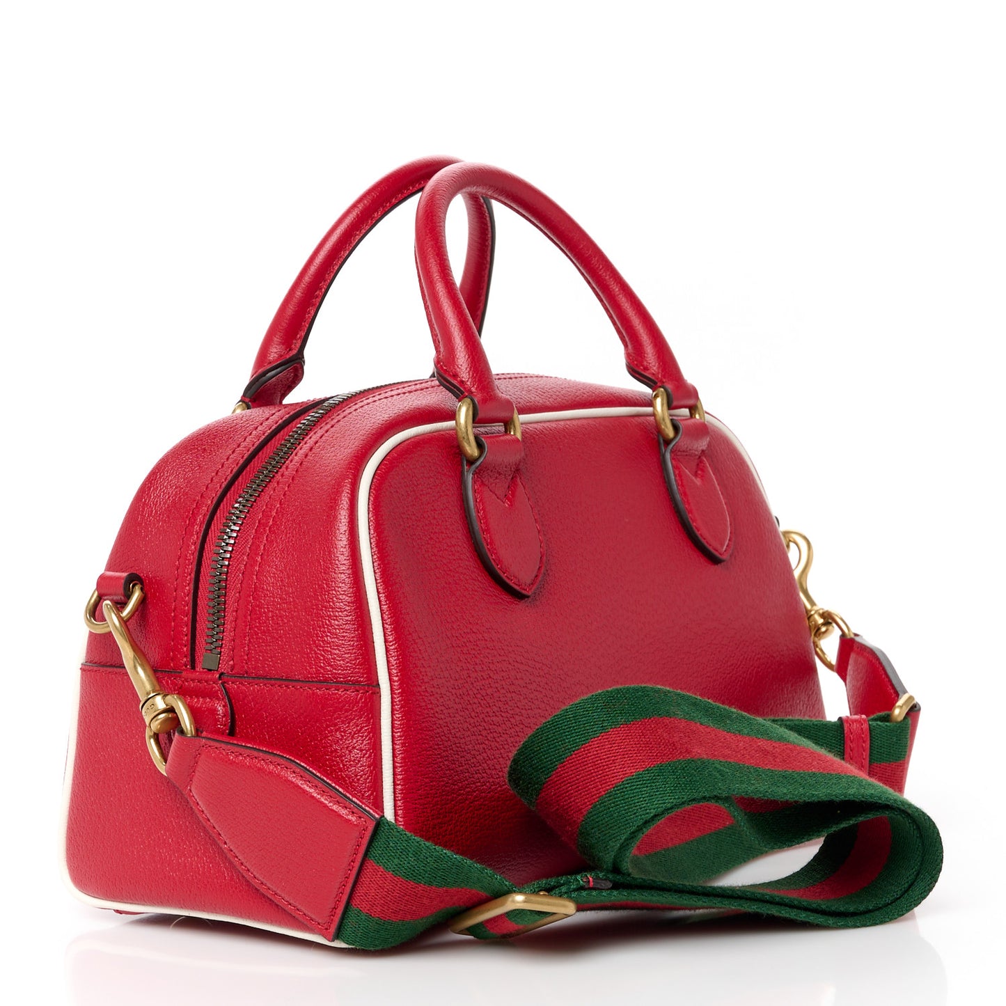 X ADIDAS Textured Dollar Calfskin Web Trefoil Logo Embossed Mini Bowling Bag Red Off White