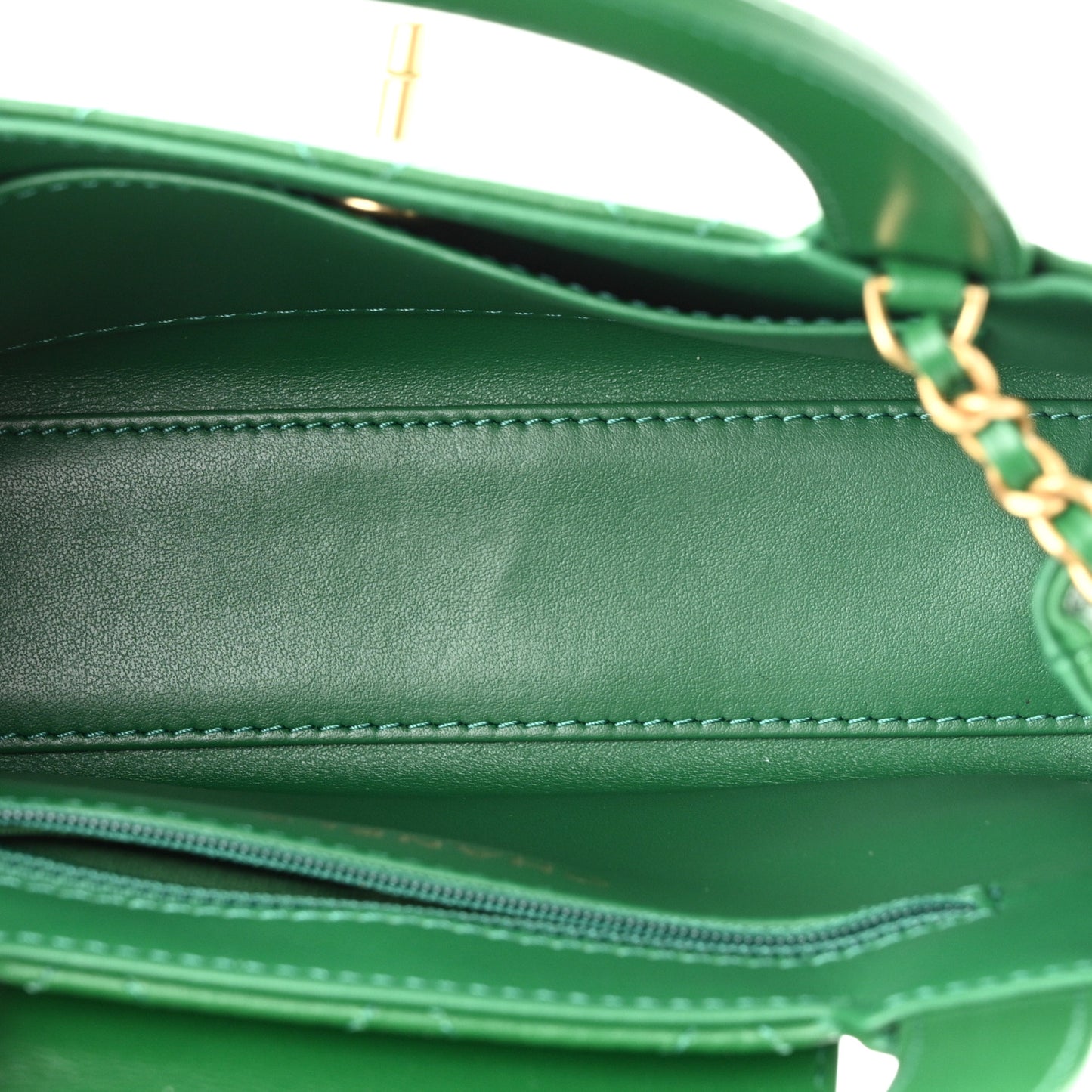 Shiny Aged Calfskin Quilted Nano Kelly Shopper Green