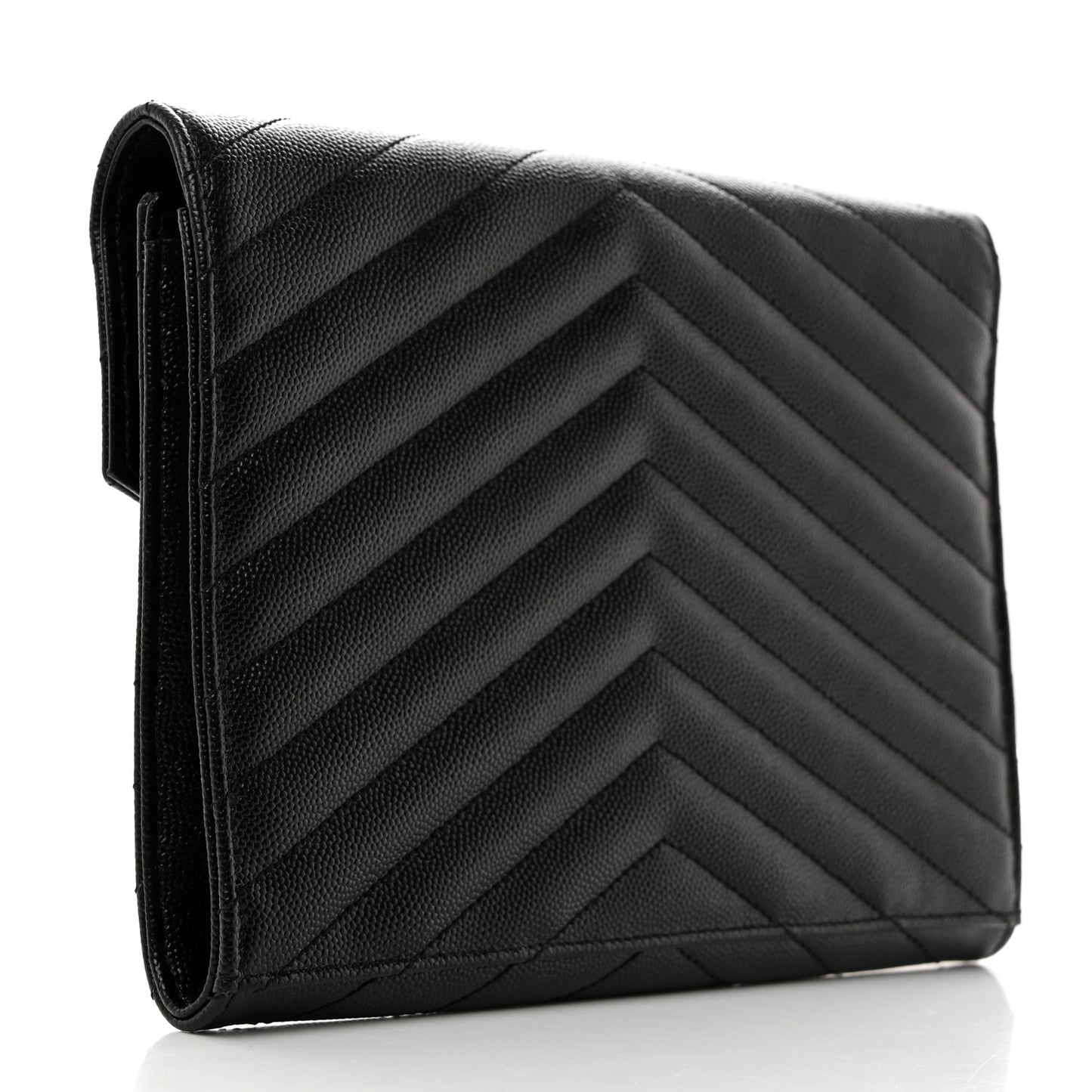 Grain De Poudre Matelasse Chevron Monogram Envelope Clutch Black