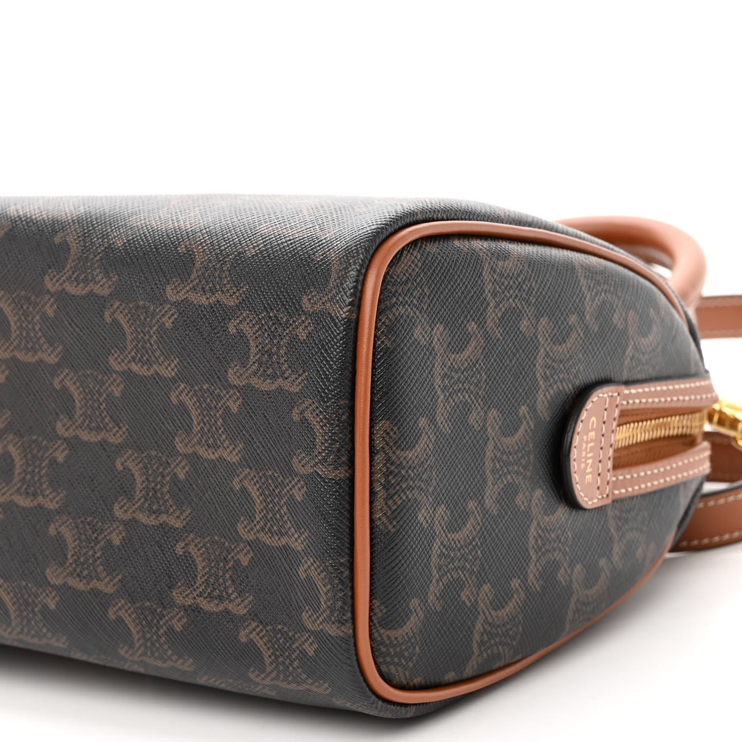 Triomphe Canvas Calfskin Small Boston Bag Tan