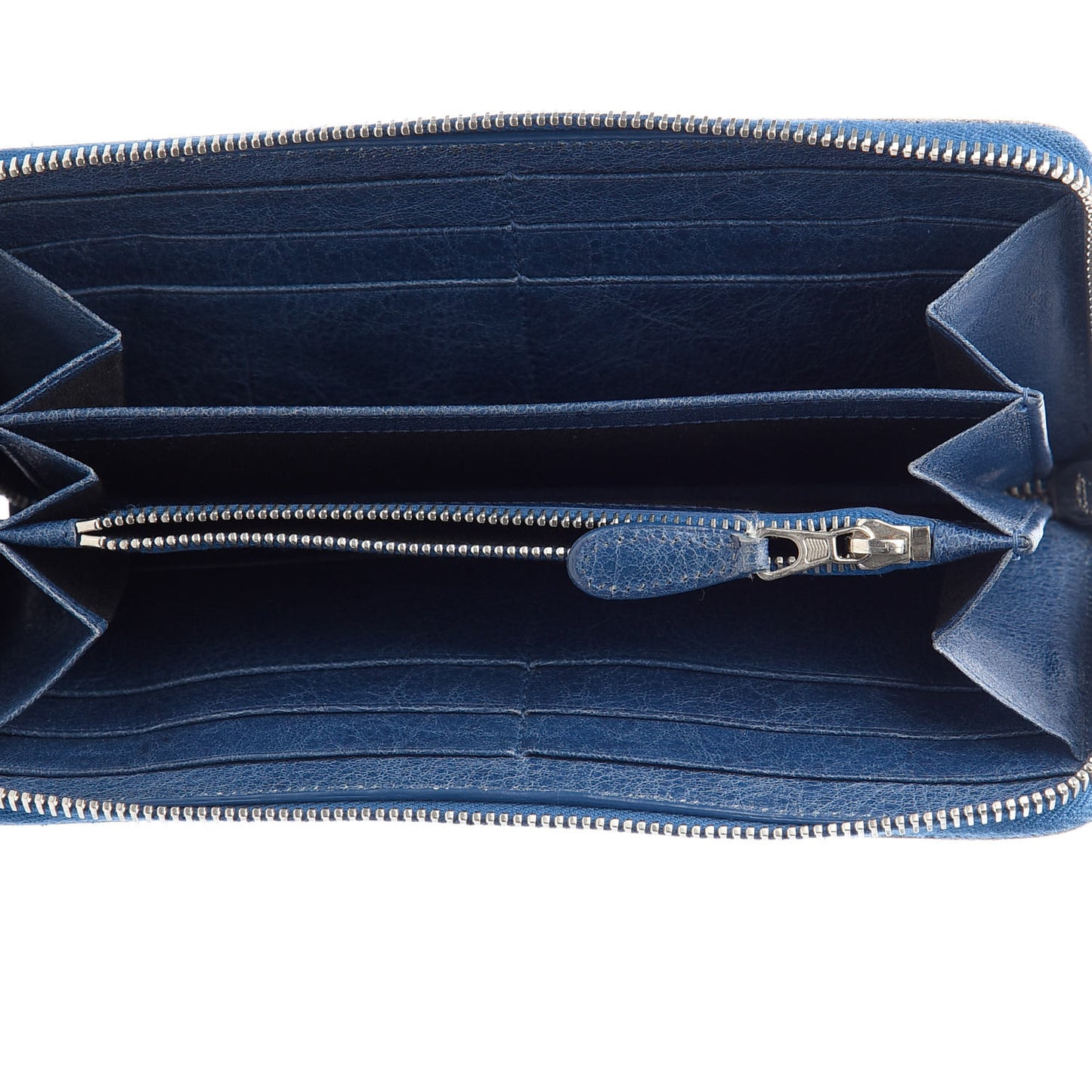 Agneau Giant 12 Silver Hardware Continental Zip Around Wallet Bleu Cobalt