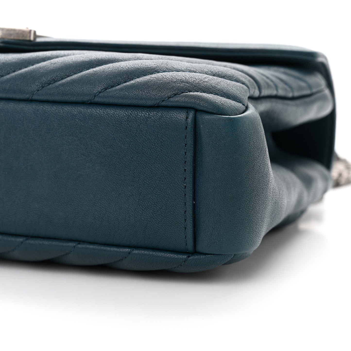 Sheepskin Matelasse Chevron Monogram Medium College Bag Petrol Green