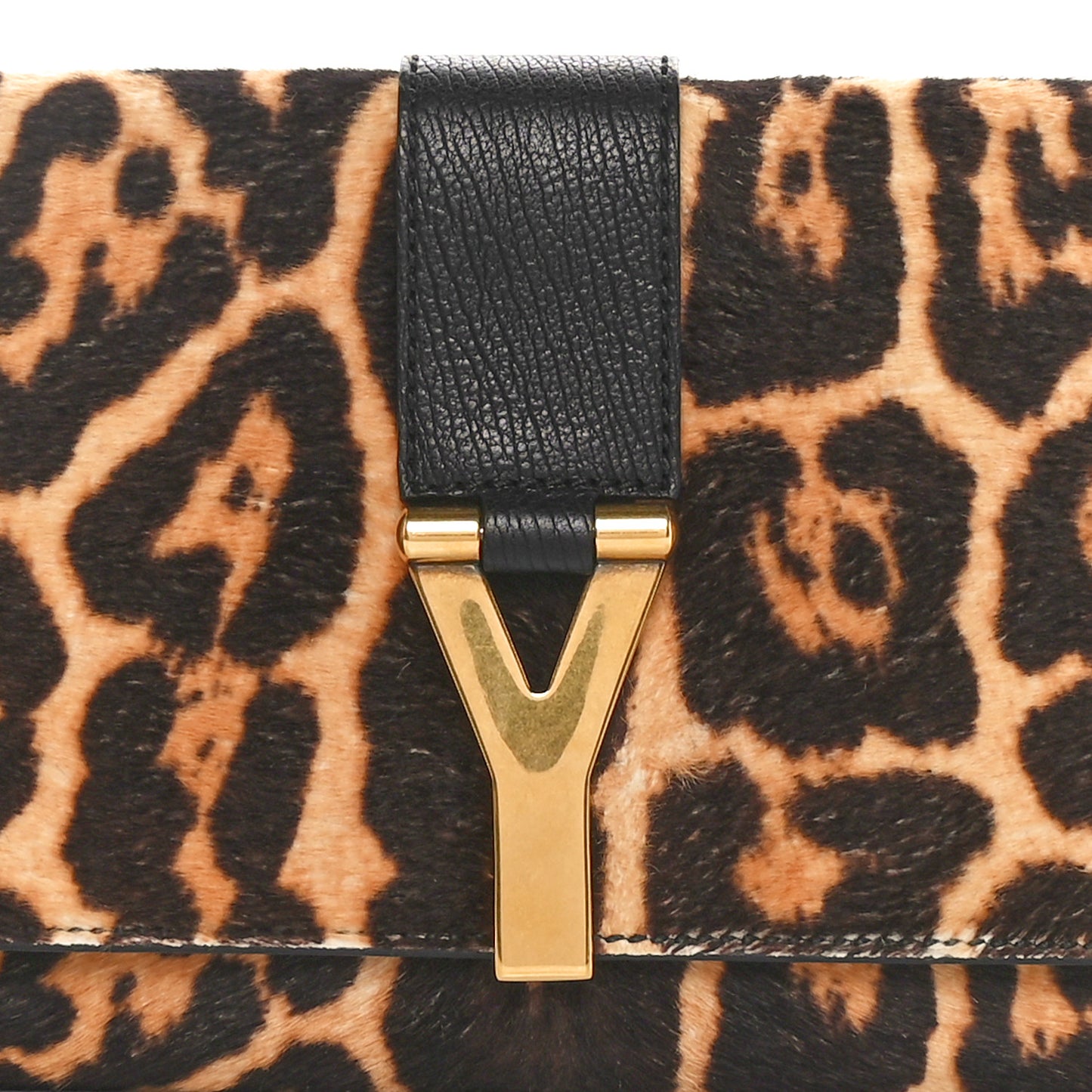 Pony Hair Leopard Print Y Ligne Clutch