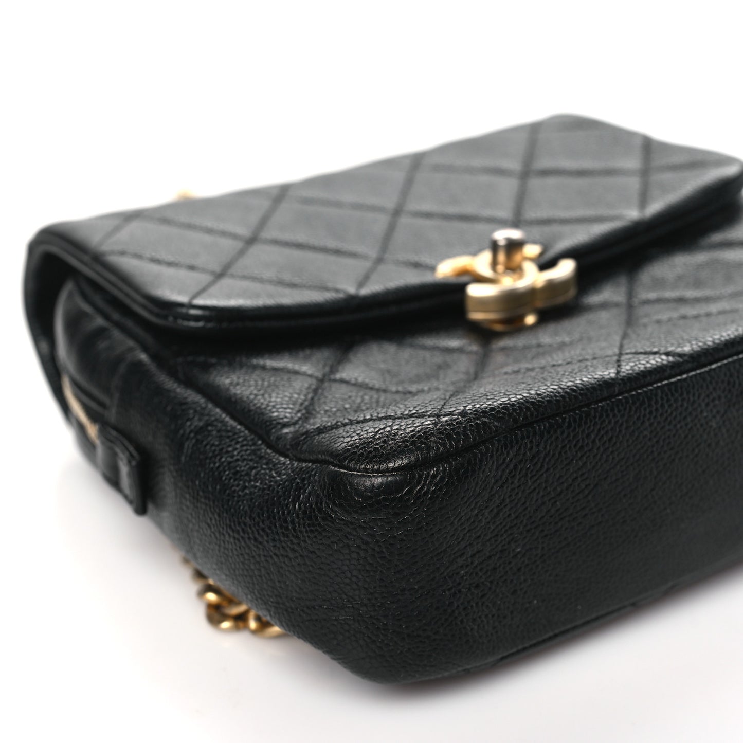 Shiny Caviar Quilted Chain Melody Backpack Black