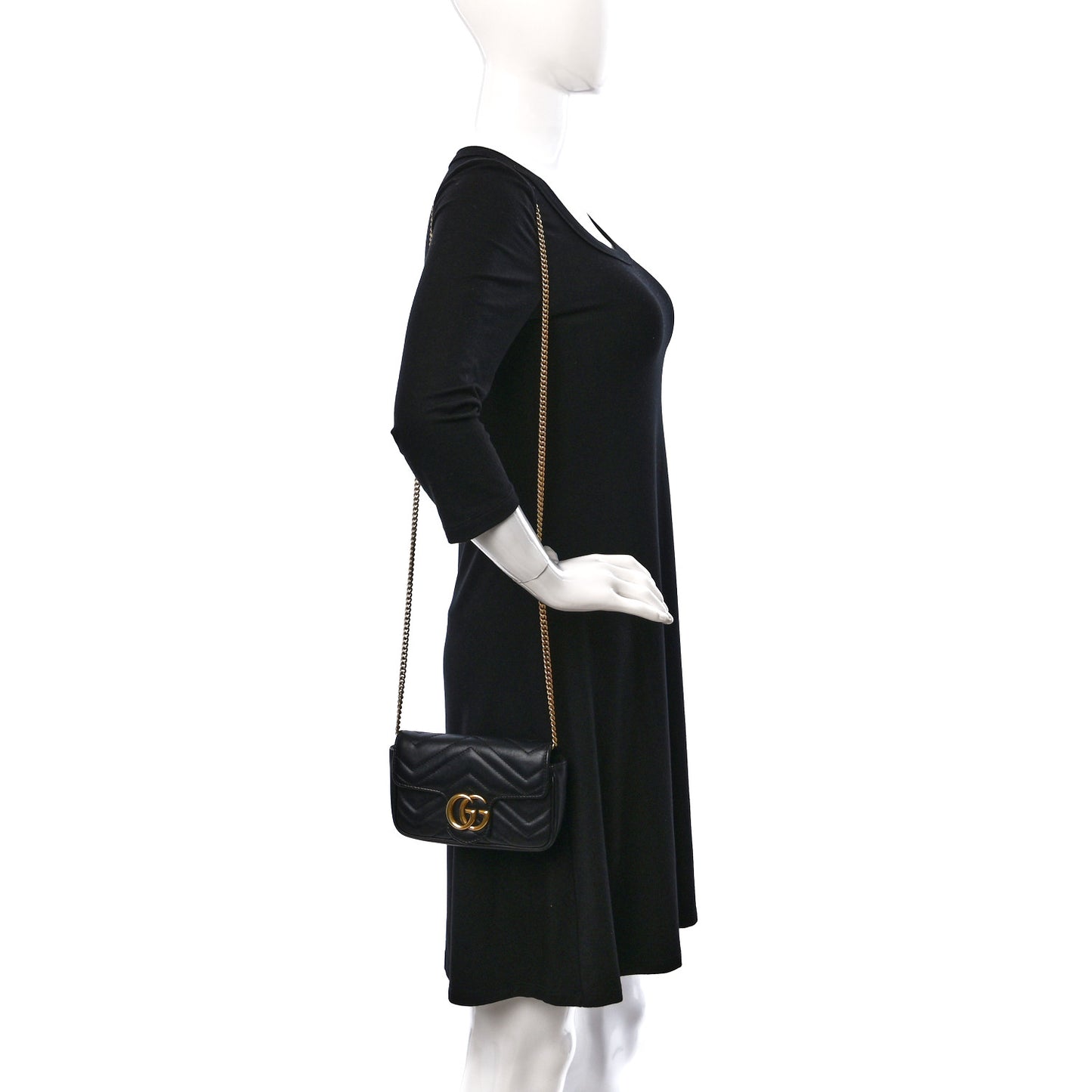 Calfskin Matelasse Super Mini GG Marmont Shoulder Bag Black