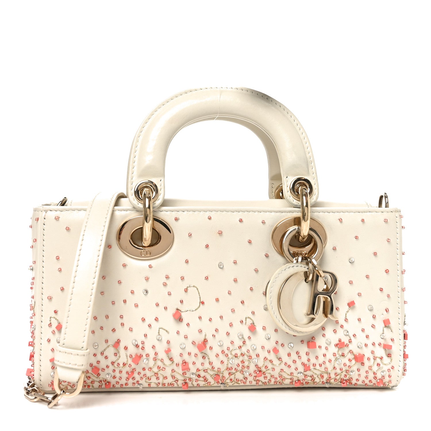 Christian Dior Calfskin Embroidered Small Lady D-Joy White