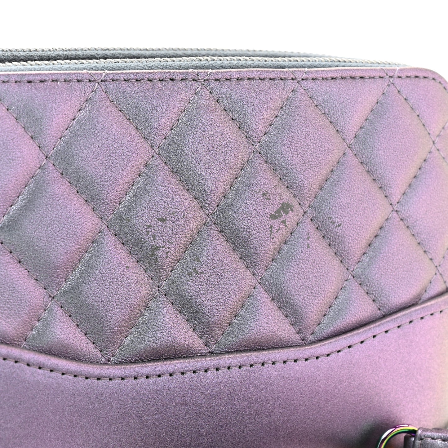 Iridescent Lambskin Calfskin Quilted Small Gabrielle Clutch With Chain Light Purple
