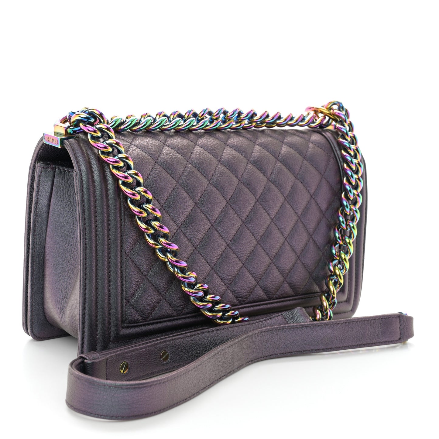 Iridescent Goatskin Quilted Medium Boy Flap Purple