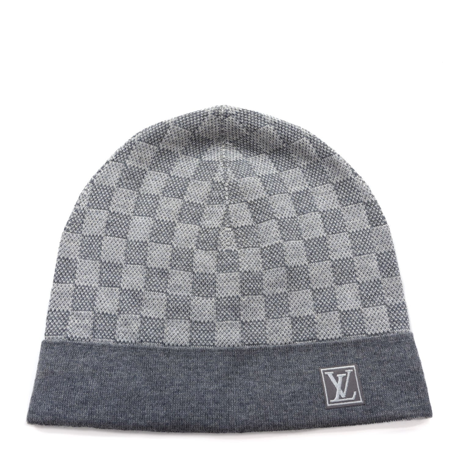 Louis Vuitton Wool Bonnet Petit Damier Beanie Hat Grey 1310554