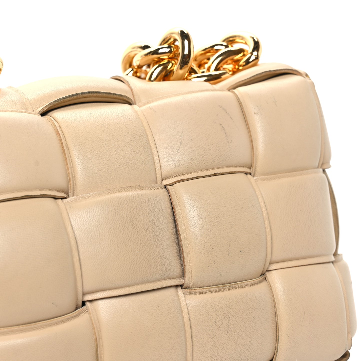 Lambskin Maxi Intrecciato Padded Chain Cassette Crossbody Bag Porridge