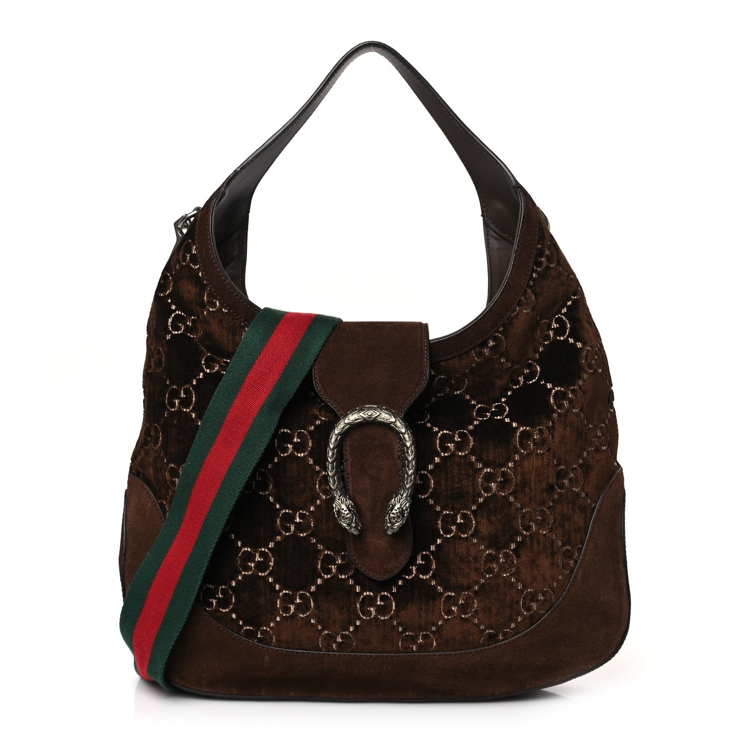 Gucci Velvet GG Monogram Web Medium Dionysus Hobo Brown 1 of 9