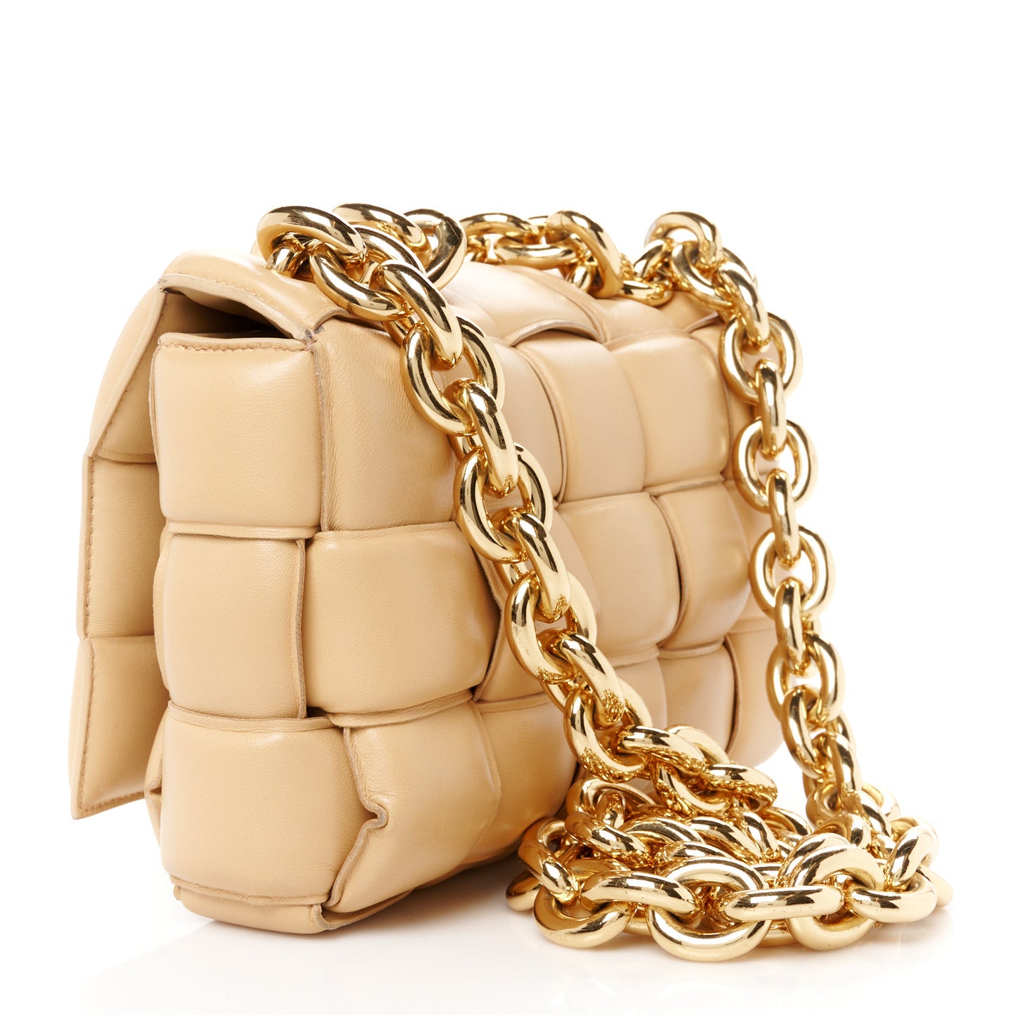 Lambskin Maxi Intreccio Padded Chain Cassette Crossbody Bag Almond