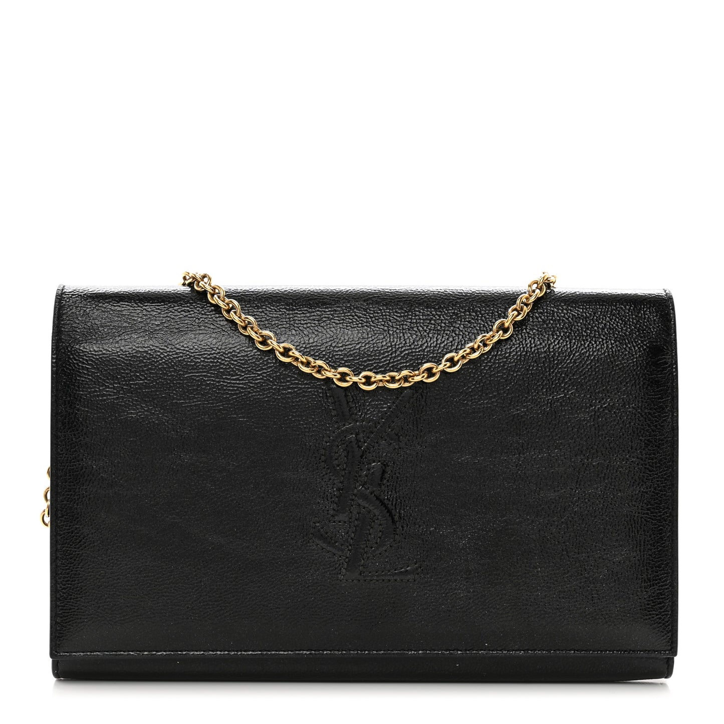 Textured Patent Belle de Jour Chain Clutch Black