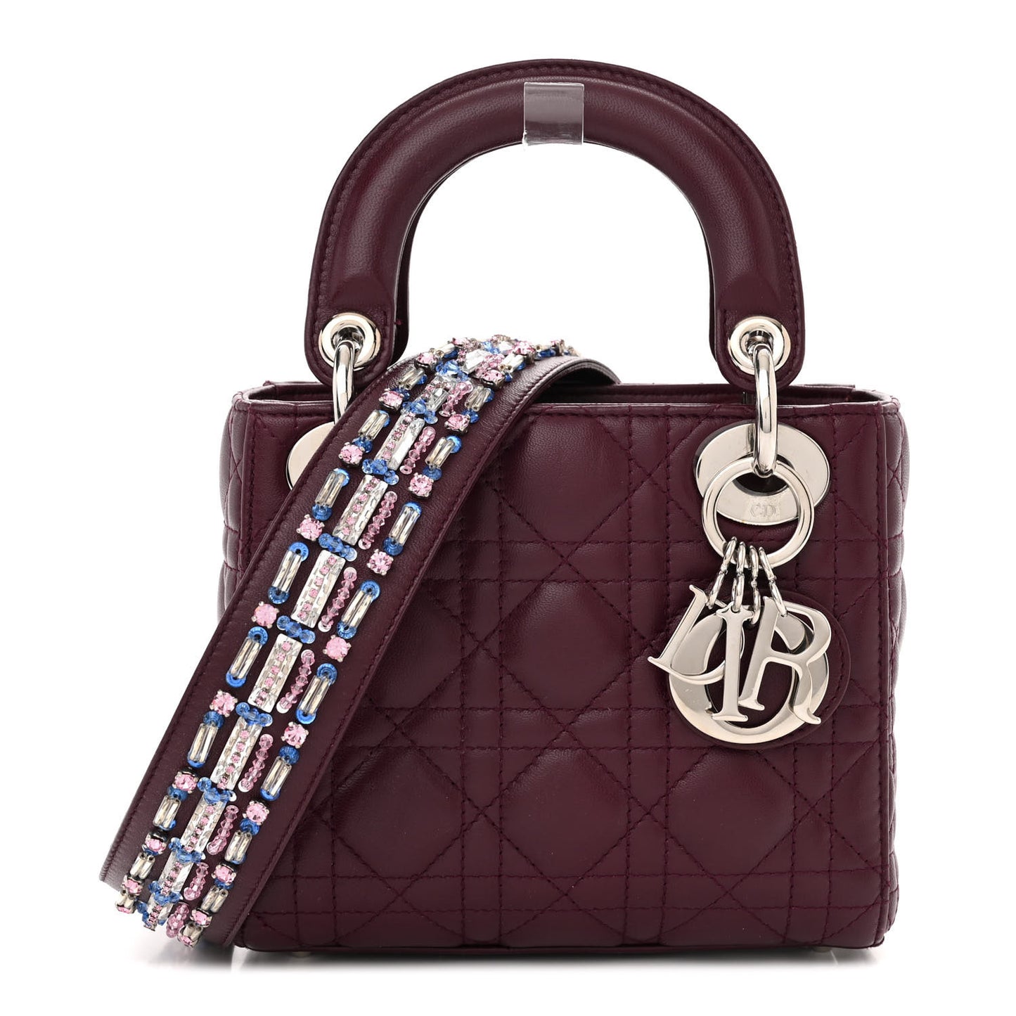 Lambskin Cannage Crystal Mini Lady Dior Plum