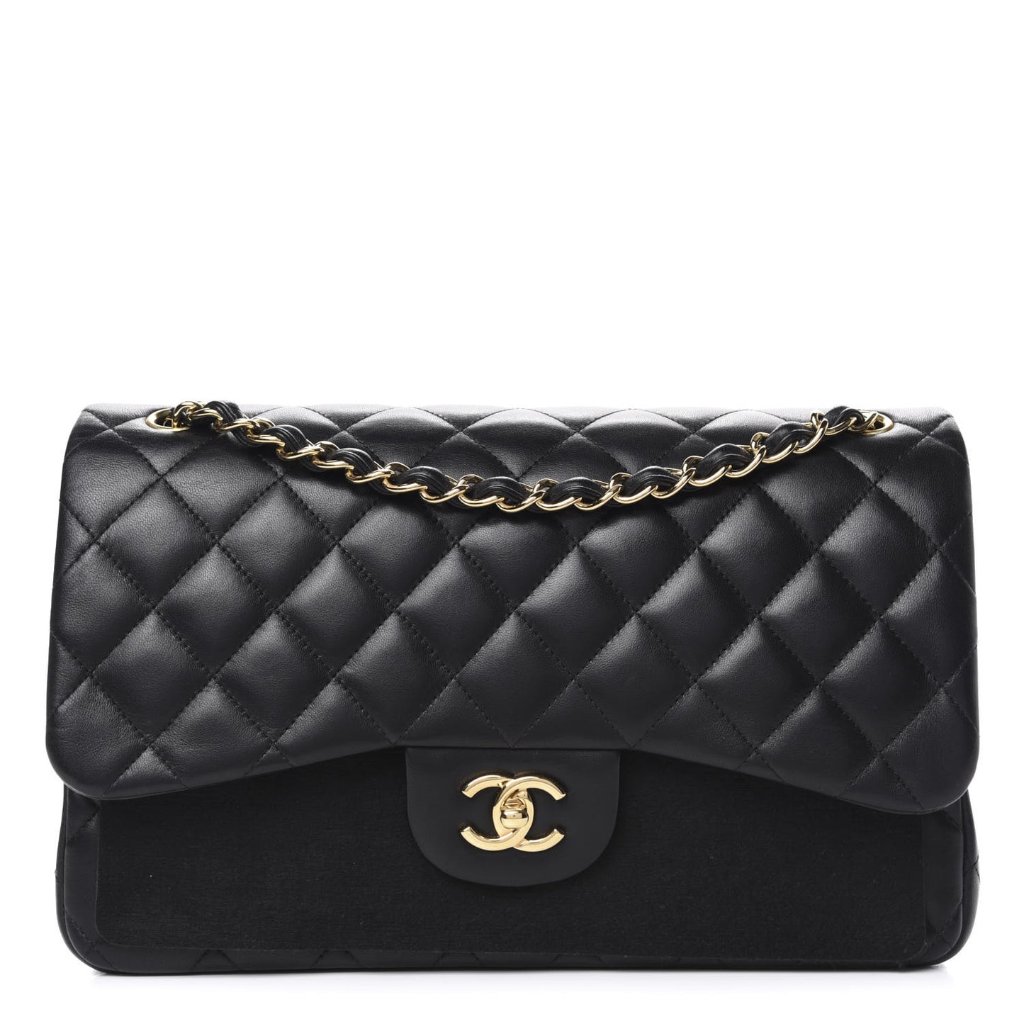 Lambskin Quilted Jumbo Double Flap Black