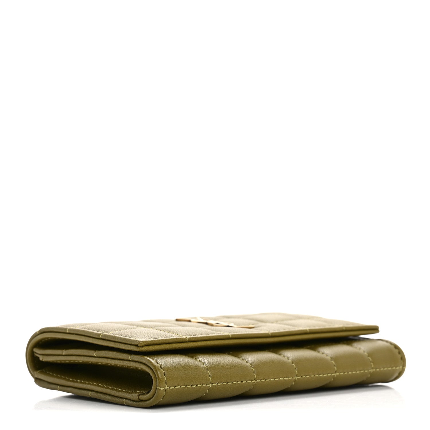 Saint Laurent Lambskin Carre Quilted Cassandre Small Envelope Wallet Olive Drab 4 of 7
