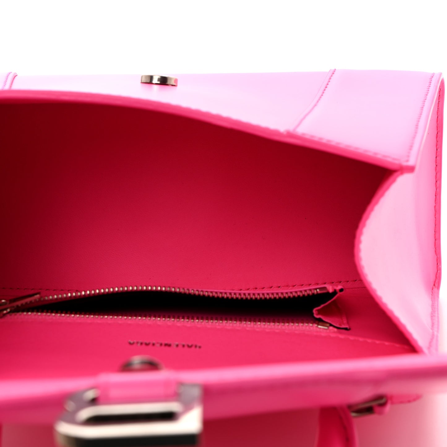 Shiny Box Calfskin Small Hourglass Top Handle Bag Fluo Pink
