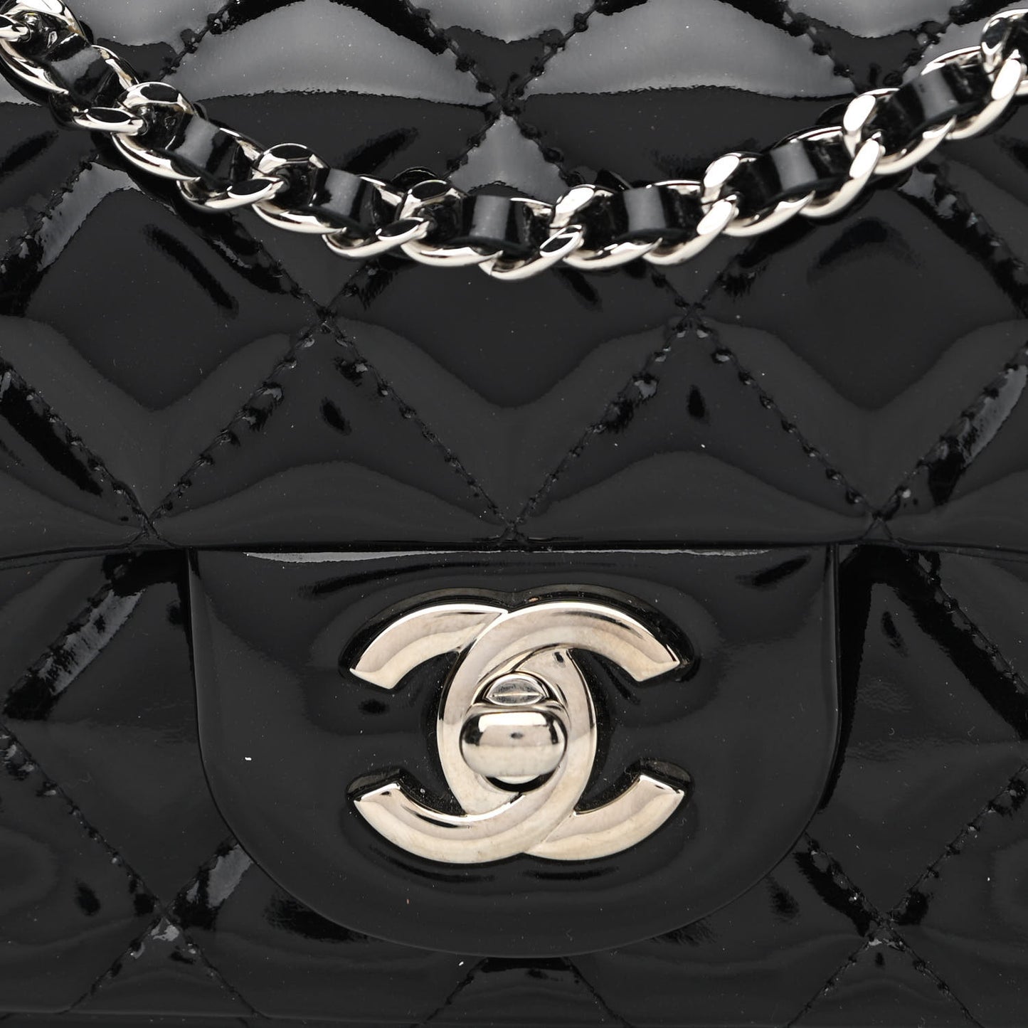 Patent Calfskin Quilted Extra Mini Rectangular Flap Black